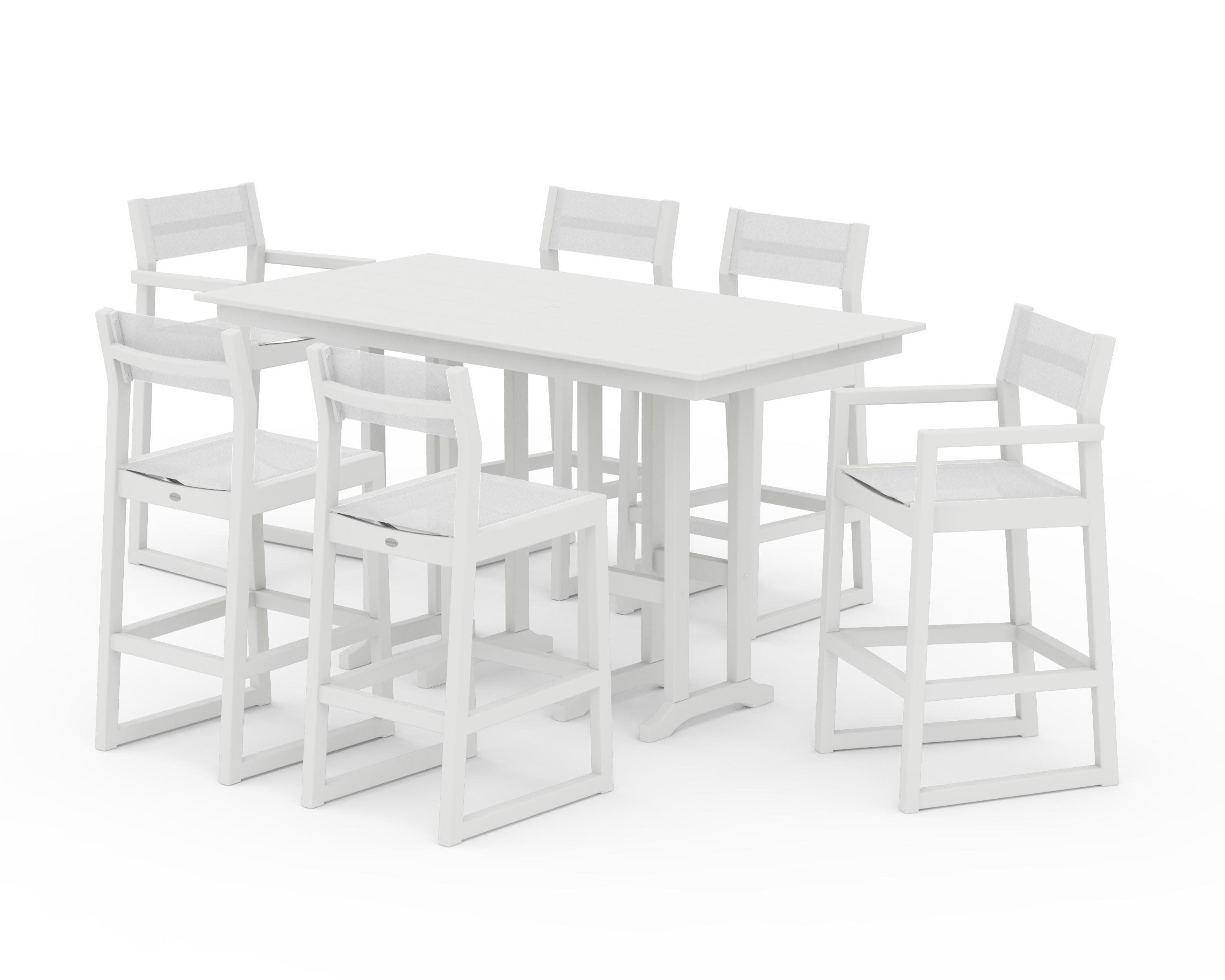 EDGE Sling 7-Piece Farmhouse Bar Set in Vintage White / White Sling