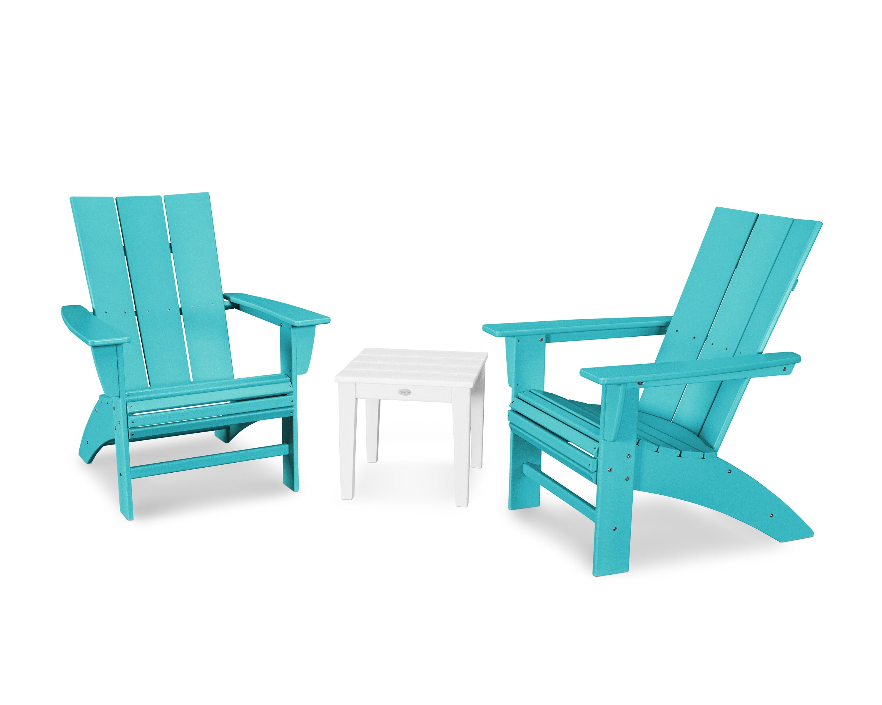 Modern 3-Piece Curveback Adirondack Set in Aruba / White