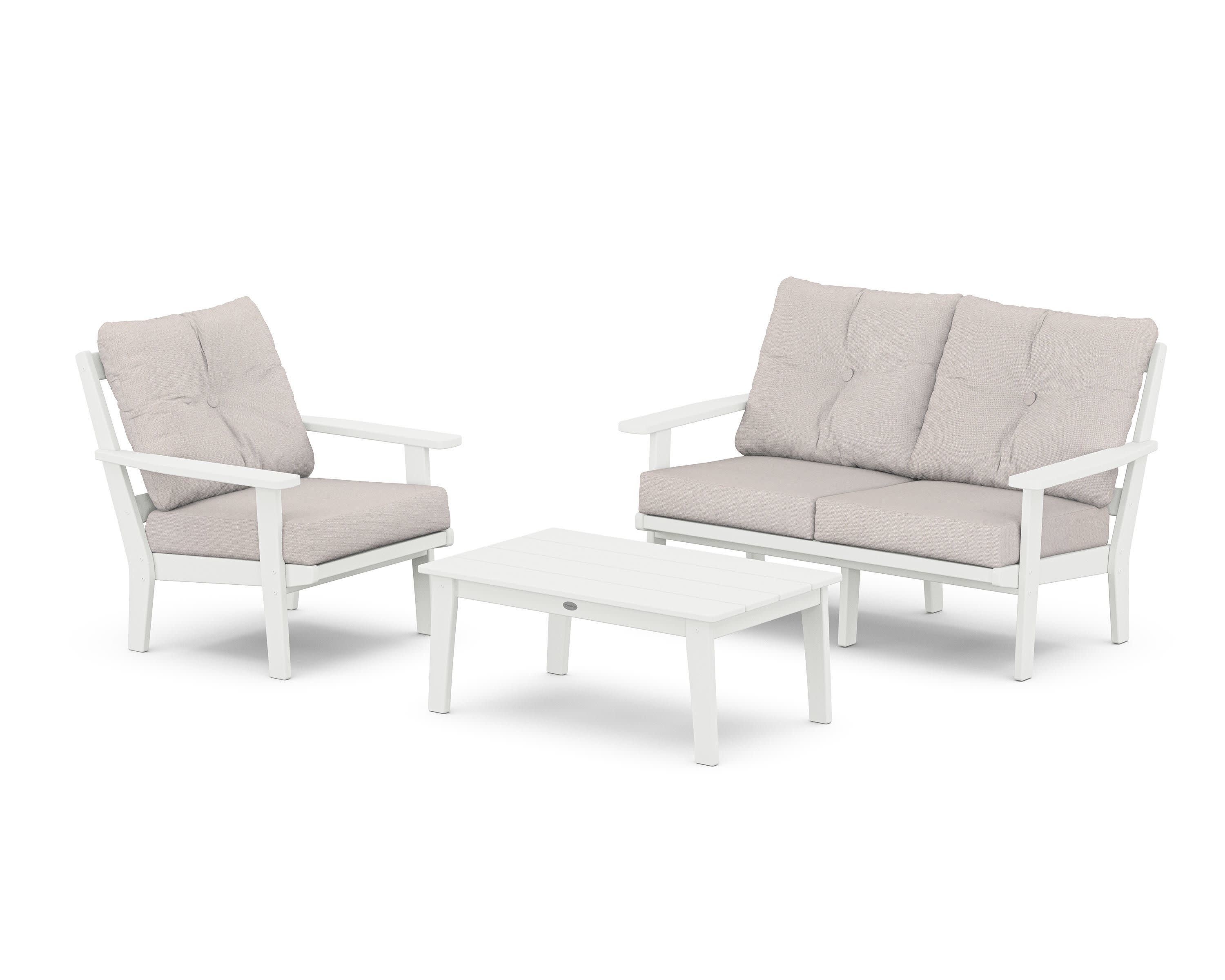 Oxford 3-Piece Deep Seating Set with Loveseat in White / Dune Burlap