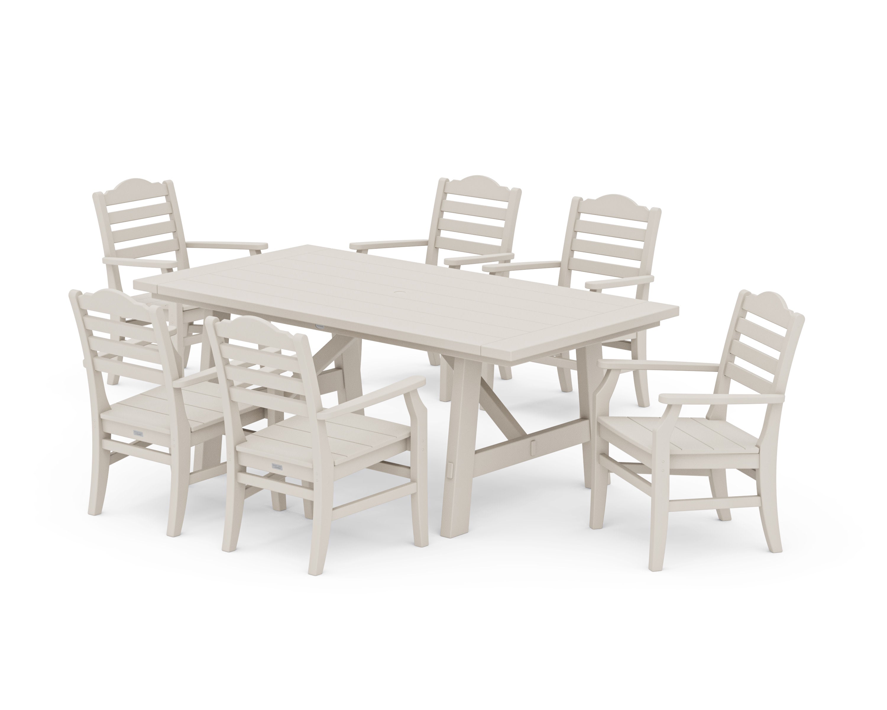 Savannah Arm Chair 7-Piece Rustic Farmhouse Dining Set in Sand