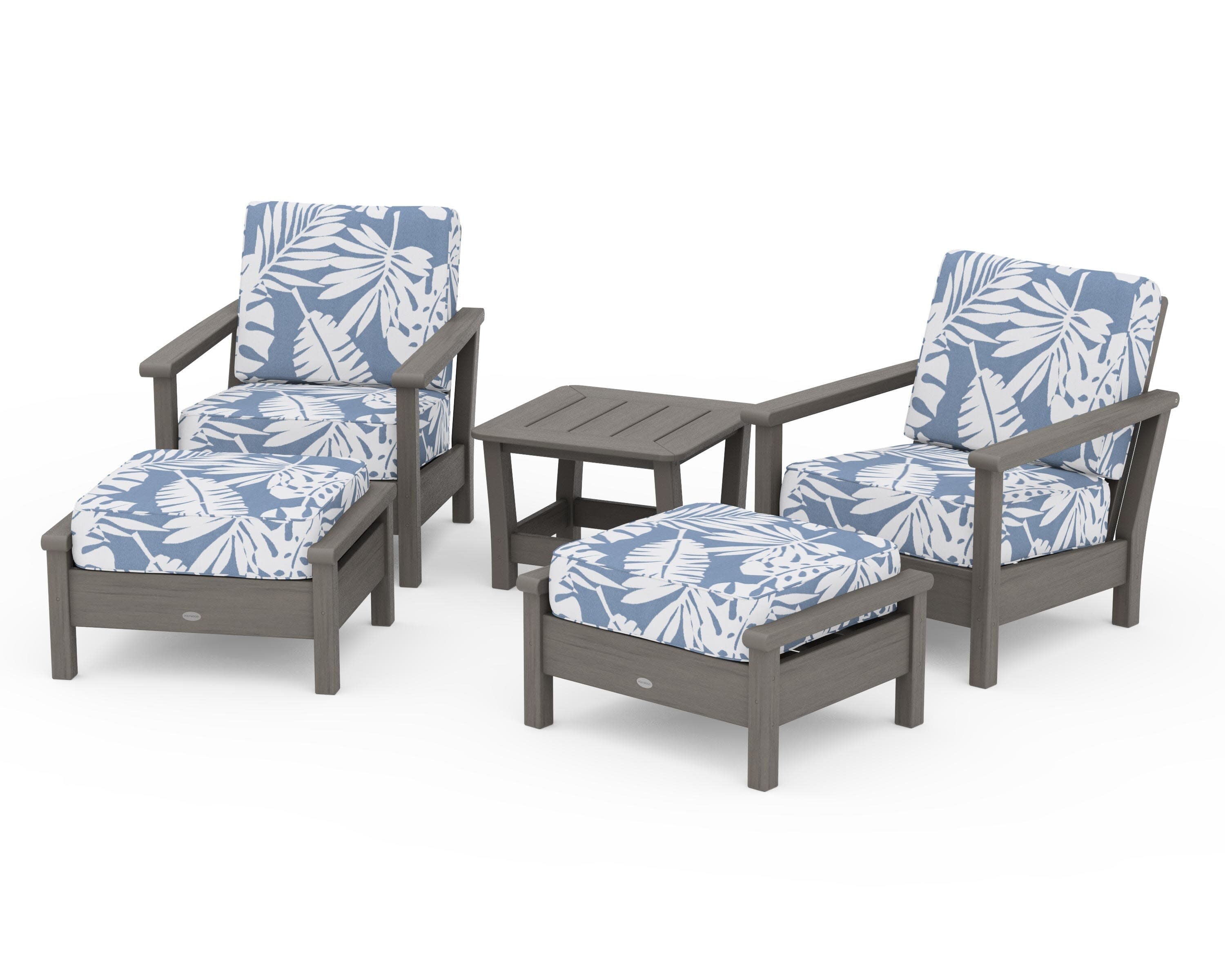 Harbour 5-Piece Deep Seating Chair Set in Driftwood / Leaf Sky Blue