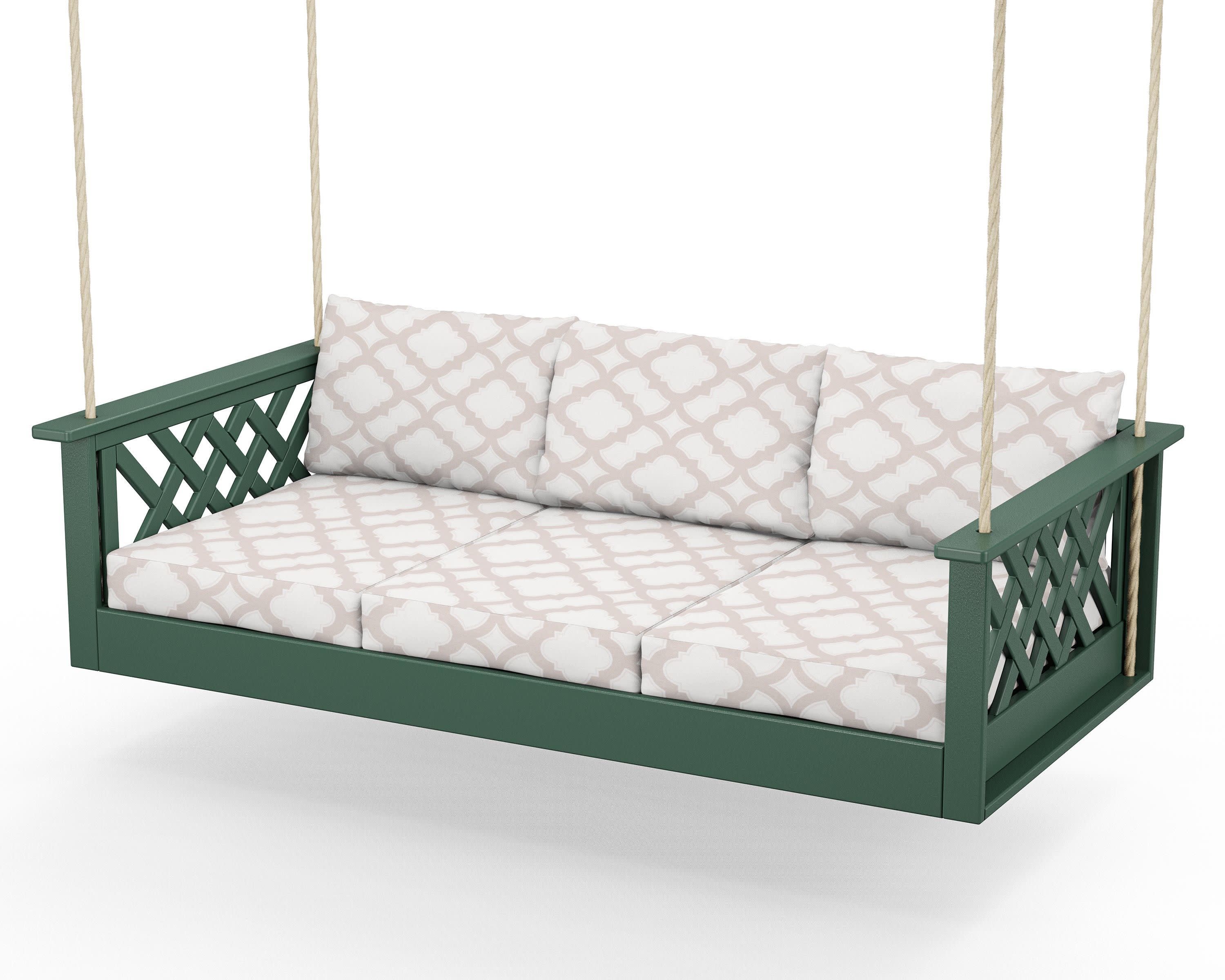 Wovendale Daybed Swing in Green / Trellis Dune Burlap