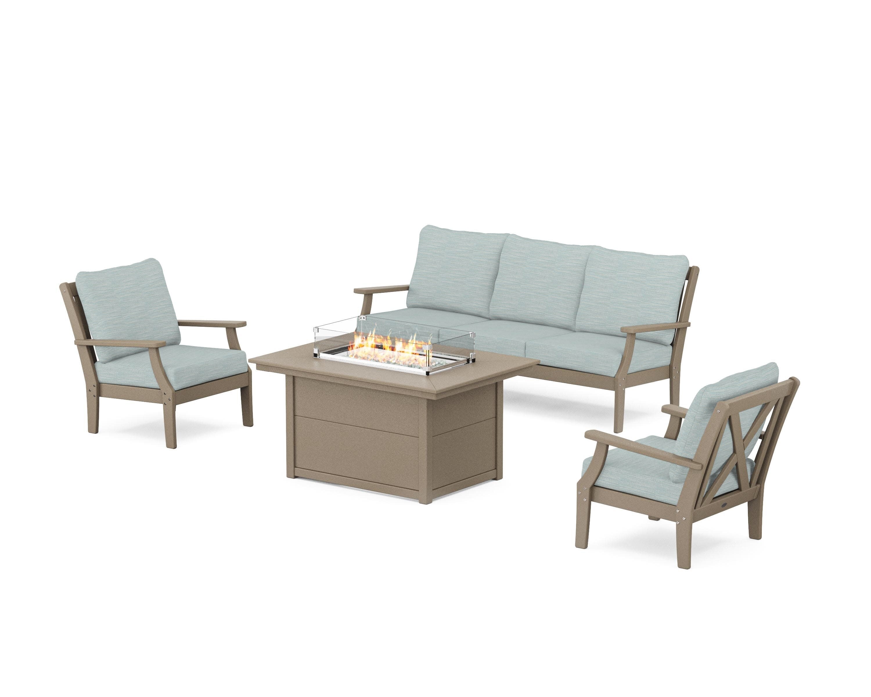 Braxton Deep Seating Fire Pit Table Set in Vintage Sahara / Soothe Mist