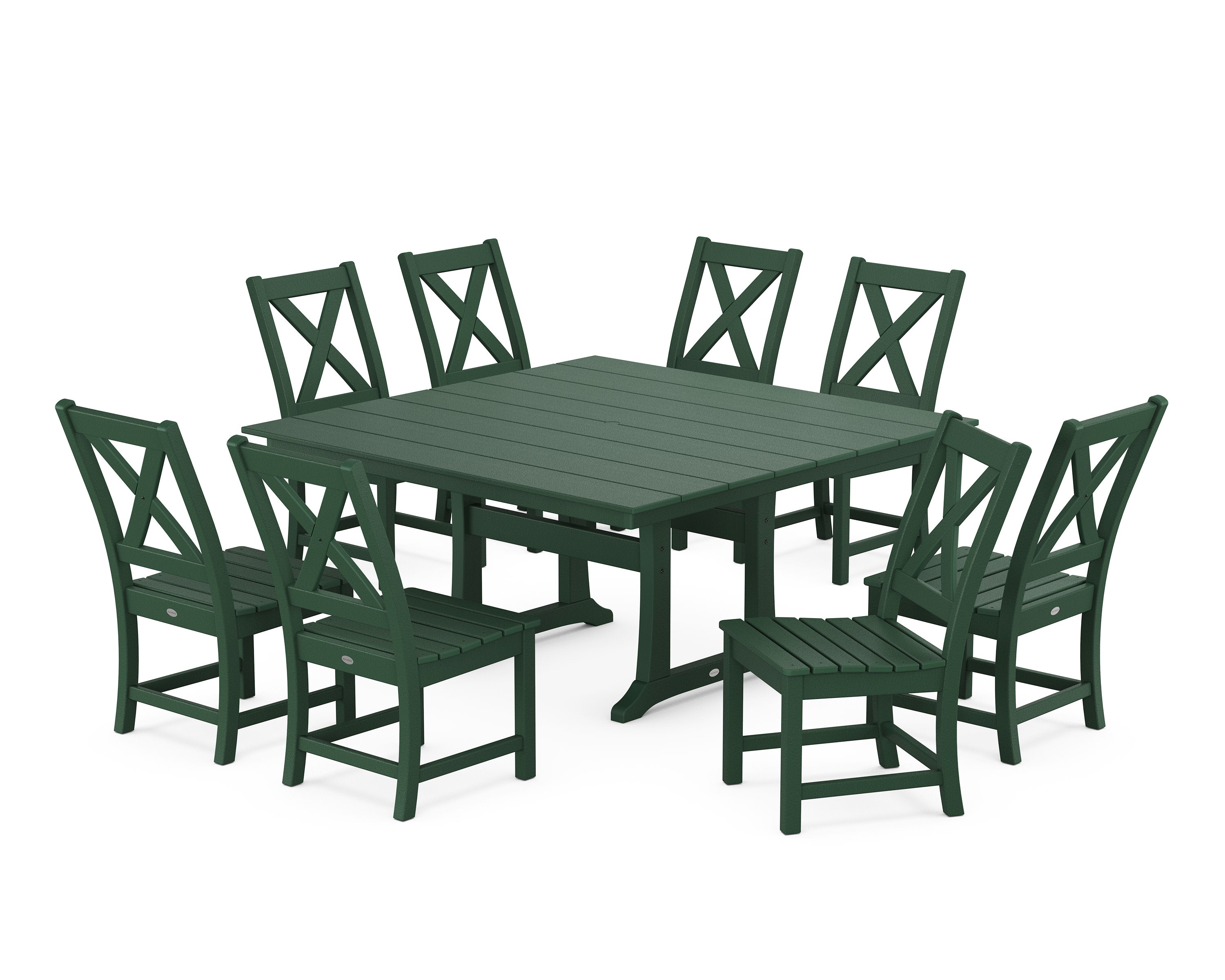Braxton Side Chair 9-Piece Farmhouse Dining Set in Green