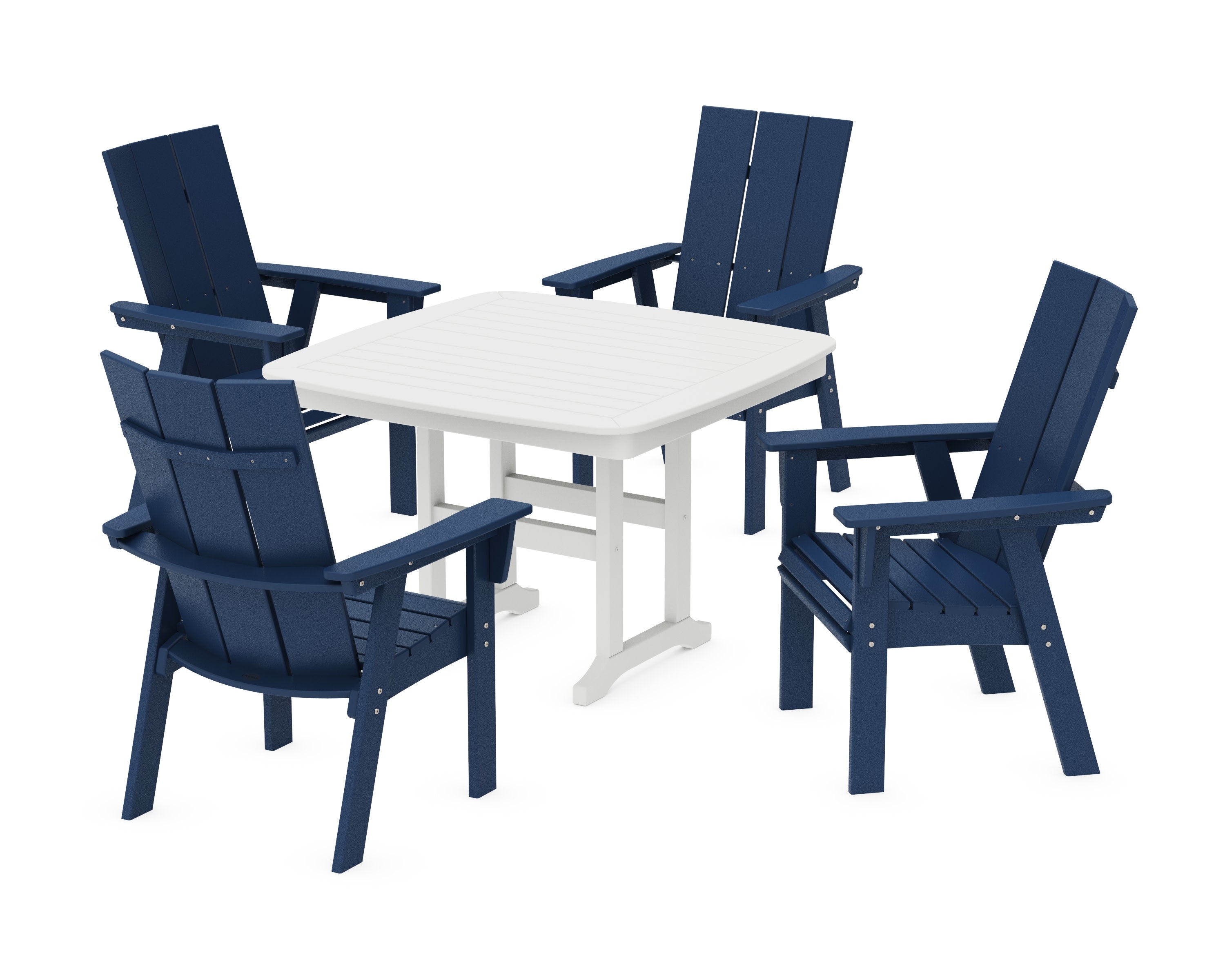 Modern Curveback Adirondack 5-Piece Dining Set in Navy / White