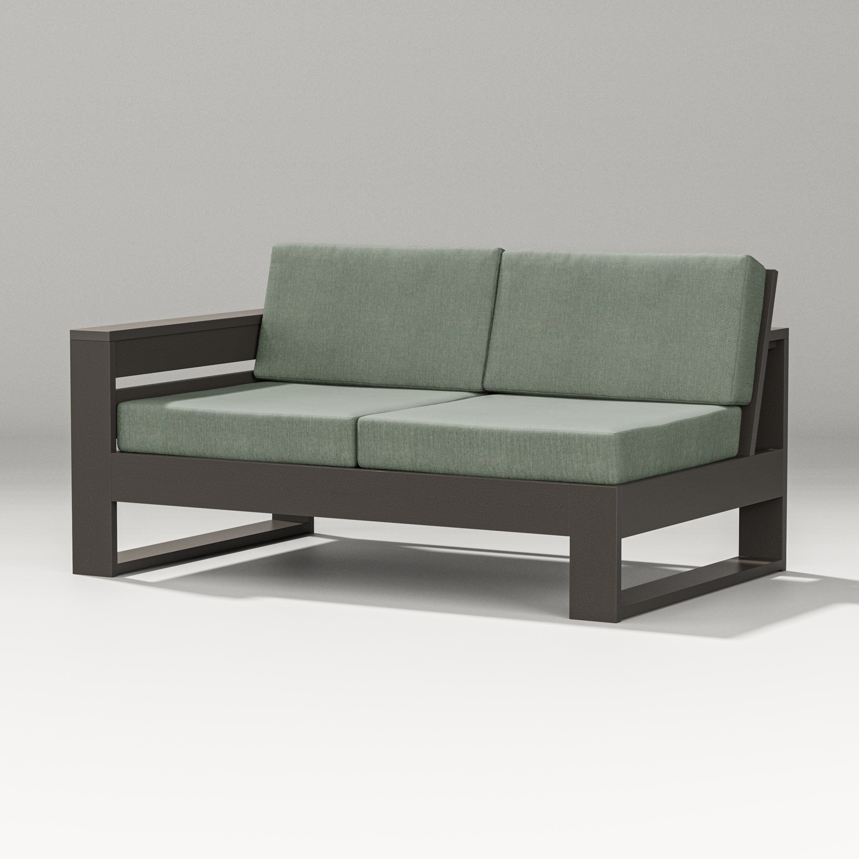 Latitude Modular Left Arm Loveseat in Vintage Coffee / Cast Sage