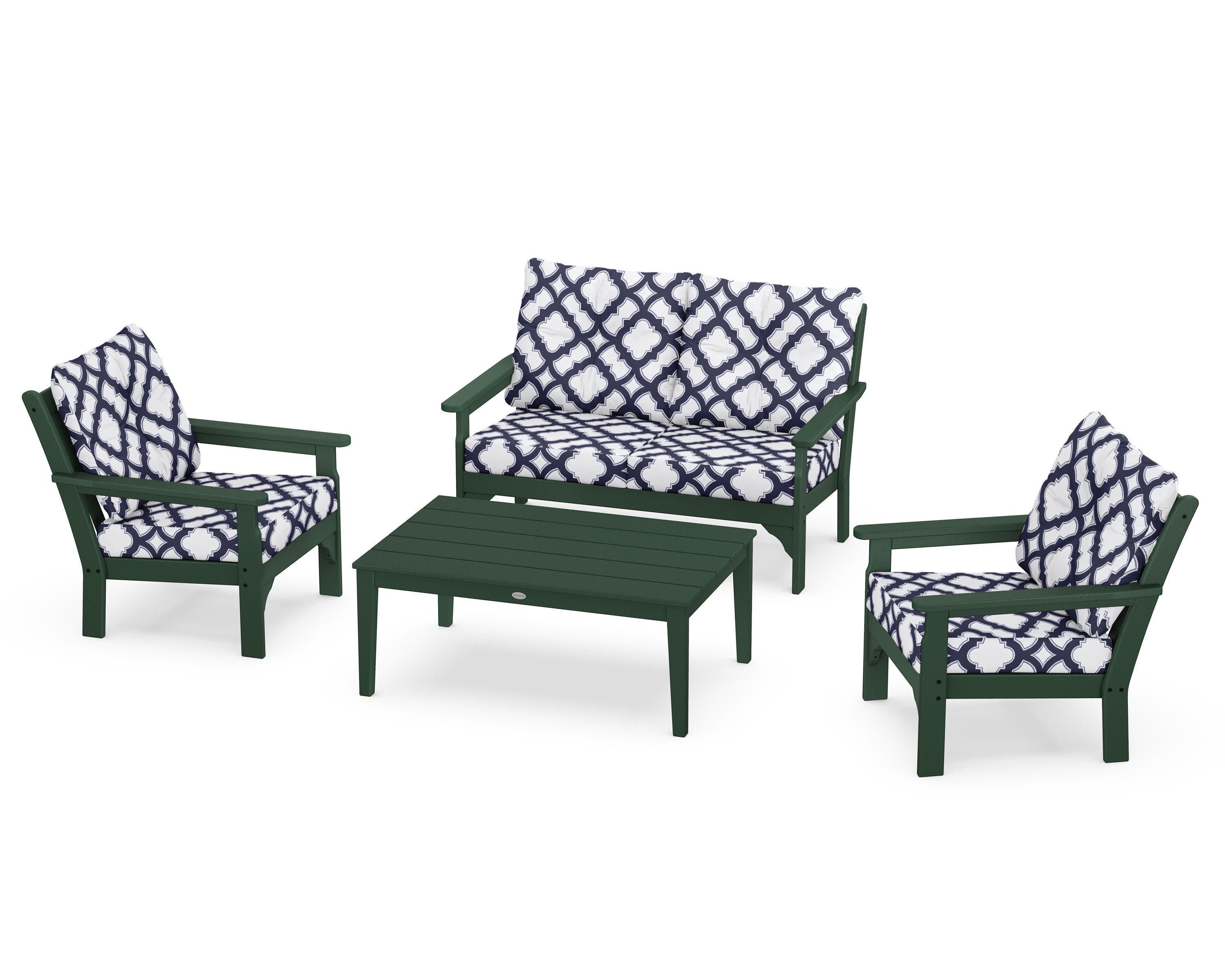 Vineyard 4-Piece Deep Seating Set in Green / Trellis Navy