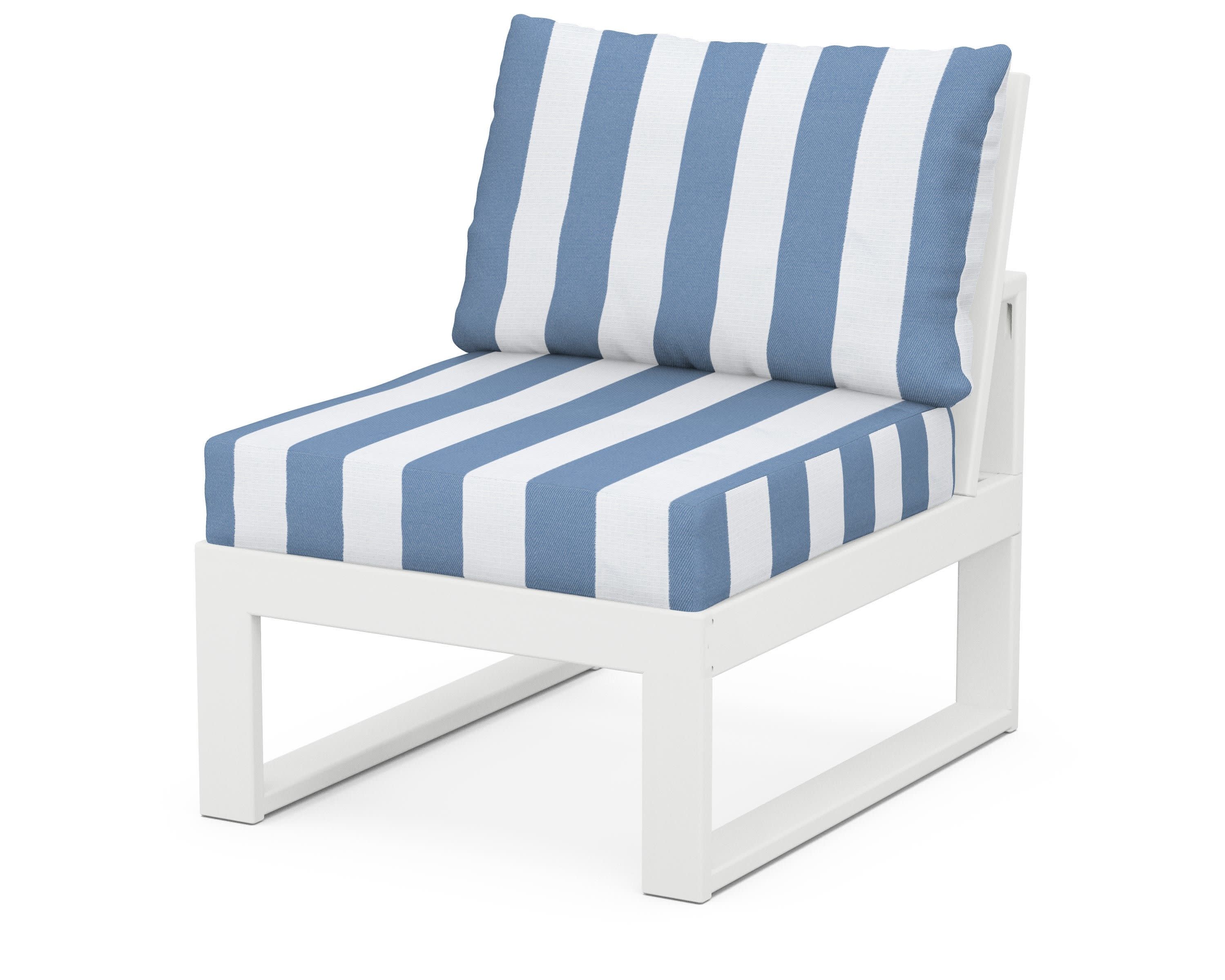 Modular Armless Chair in White / Cabana Stripe Sky Blue