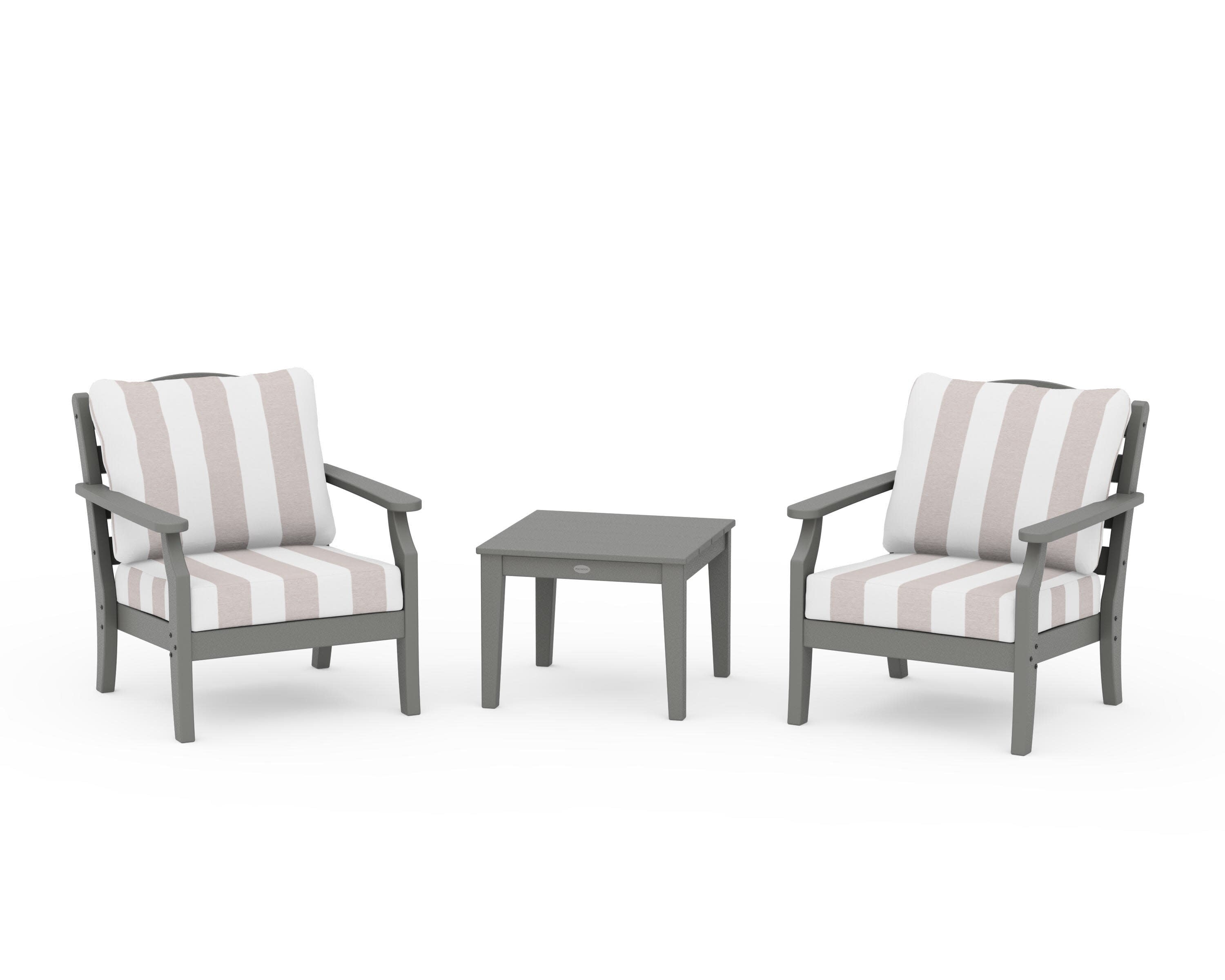Savannah 3-Piece Deep Seating Set in Slate Grey / Cabana Stripe Dune Burlap
