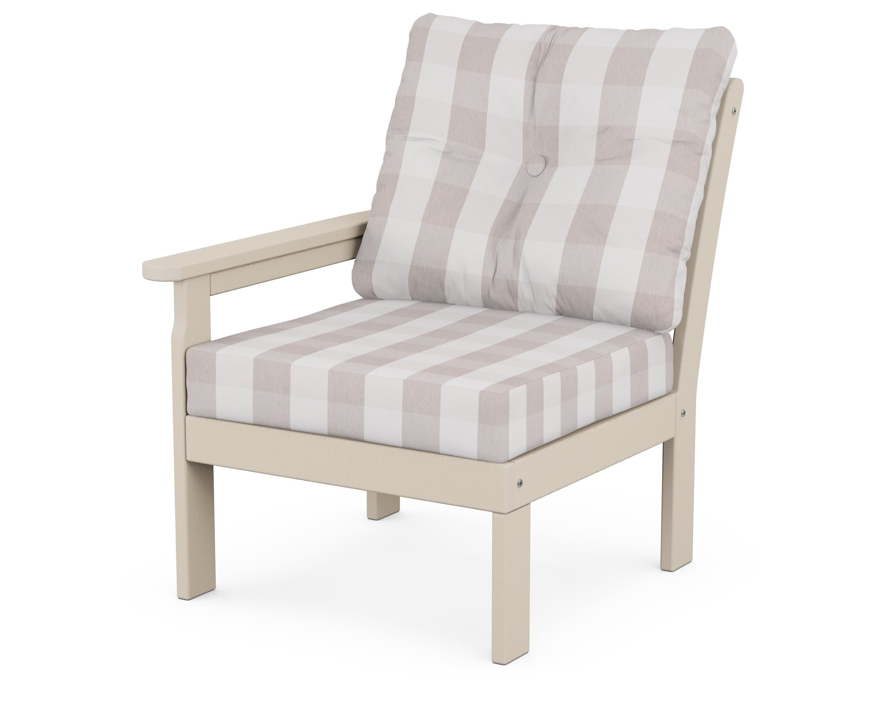 Vineyard Modular Left Arm Chair in Sand / Buffalo Plaid Dune Burlap