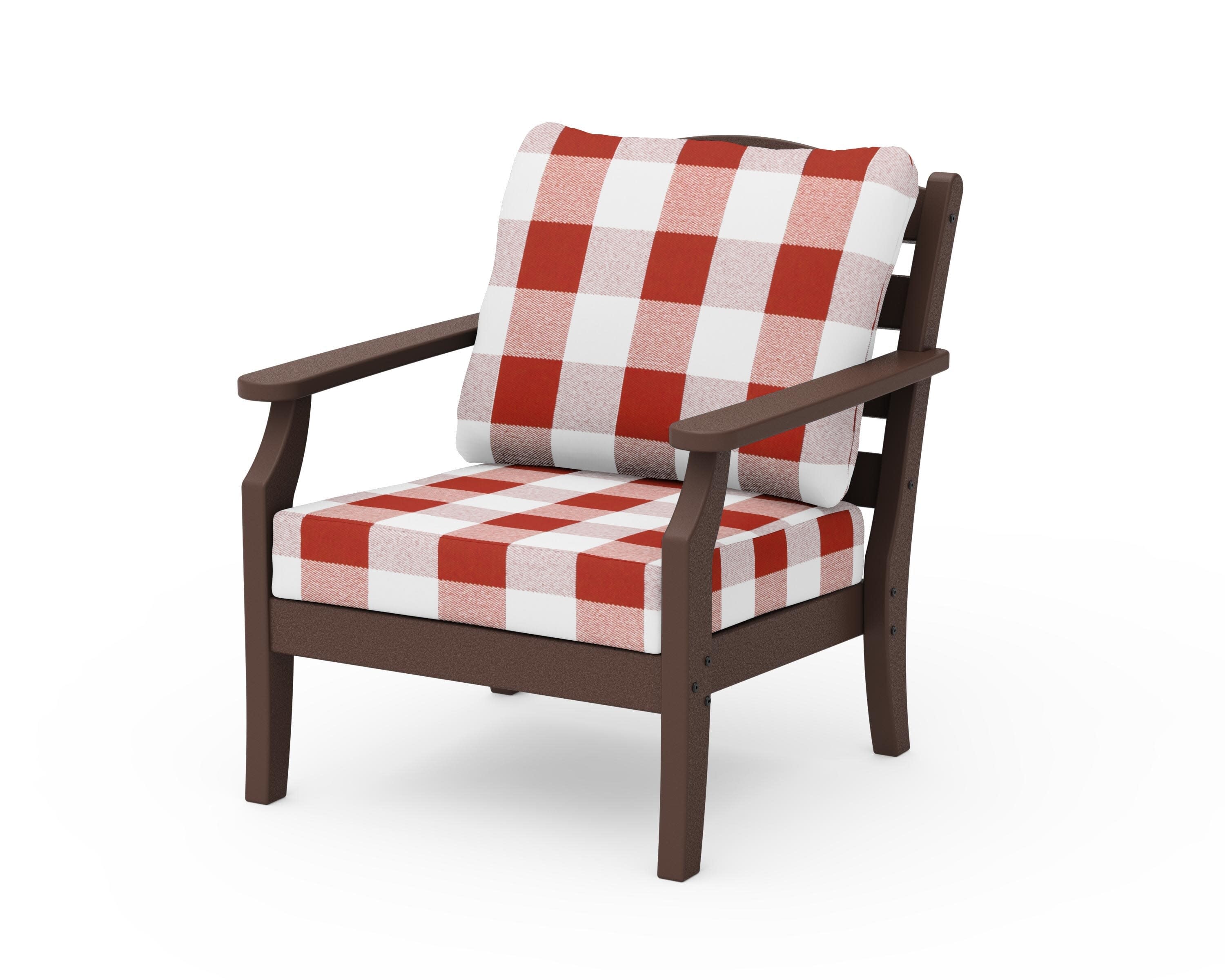 Savannah Deep Seating Chair in Mahogany / Buffalo Plaid Crimson