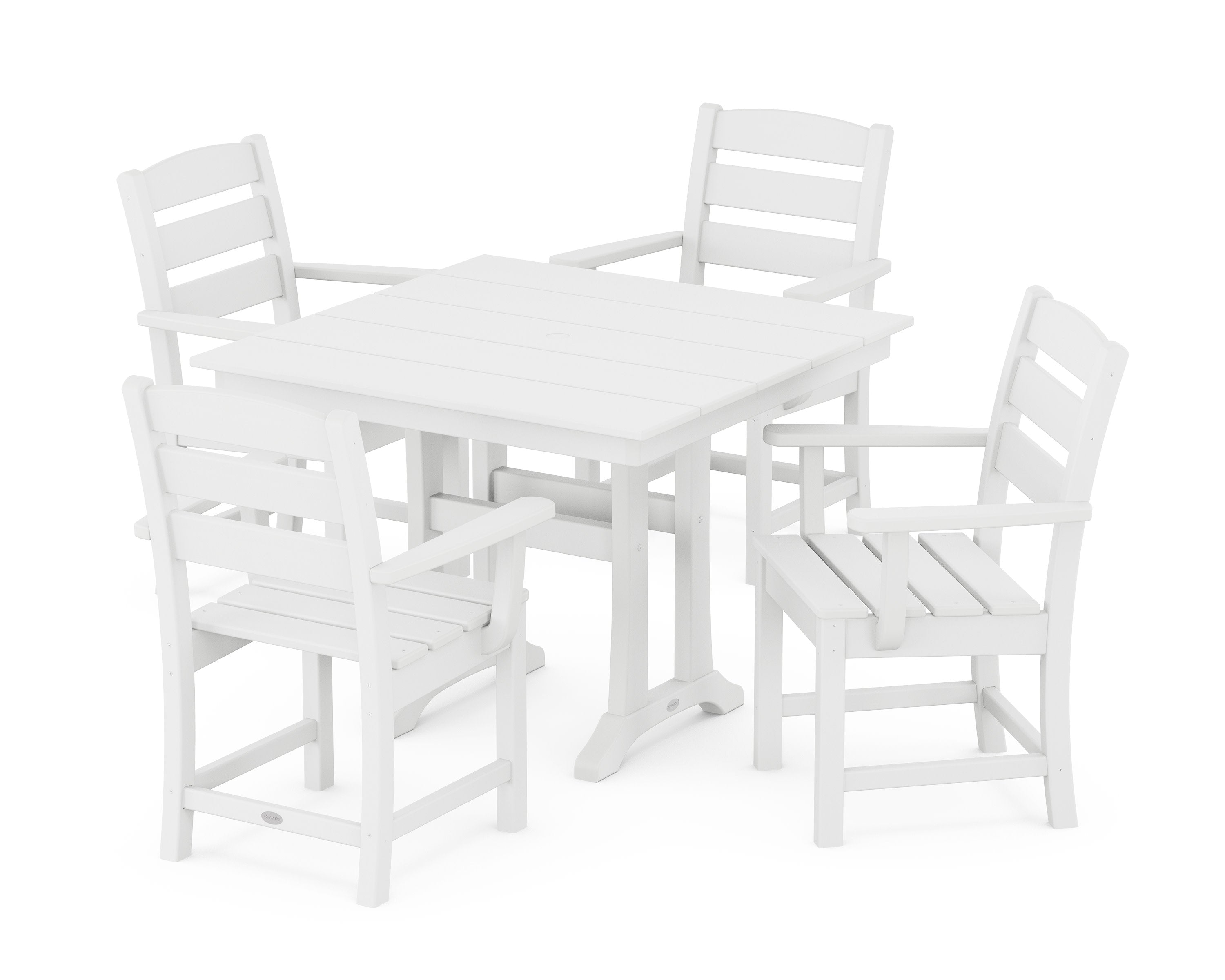 Lakeside 5-Piece Farmhouse Trestle Arm Chair Dining Set in White