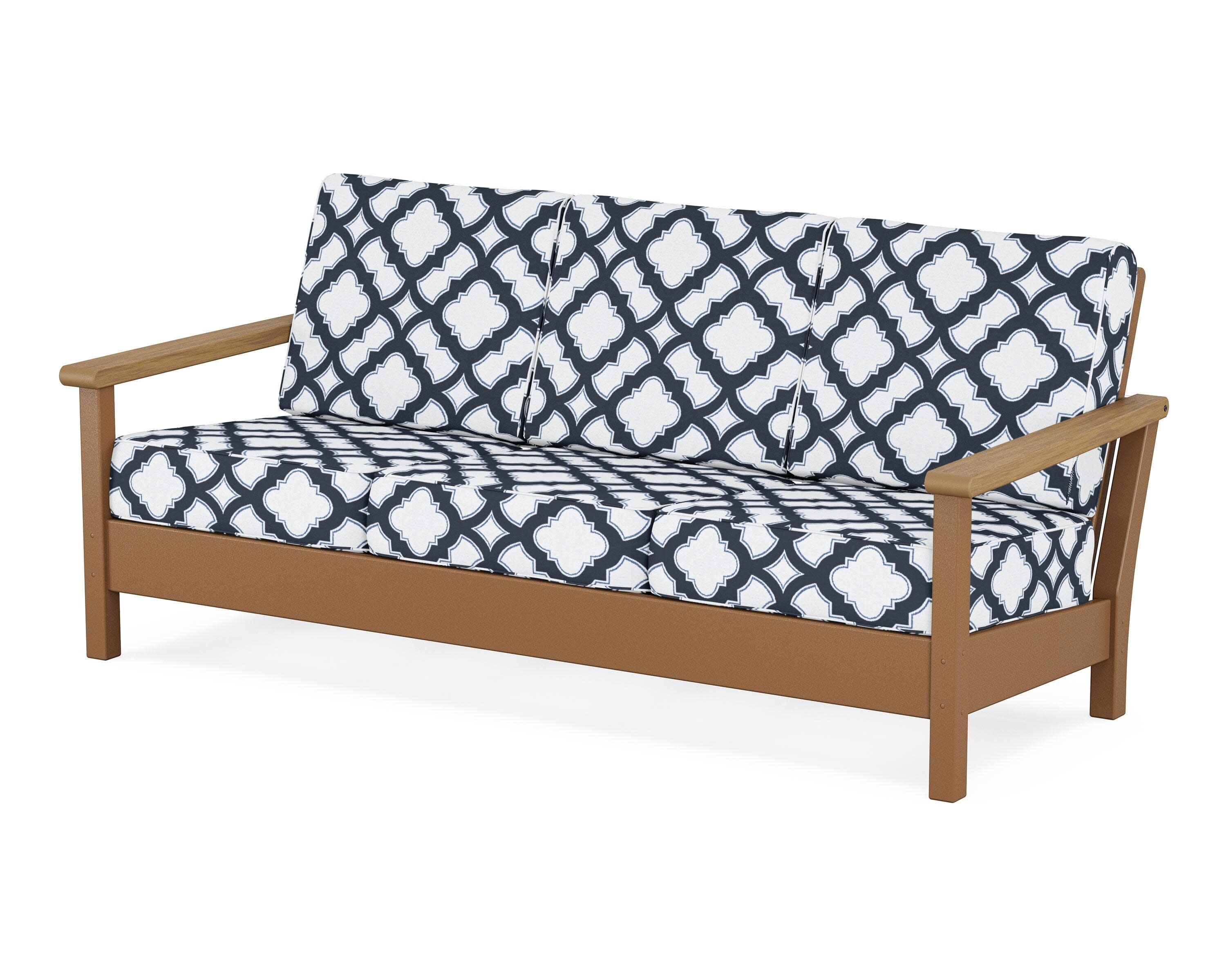 Harbour Deep Seating Sofa in Teak / Natural / Trellis Marine Indigo