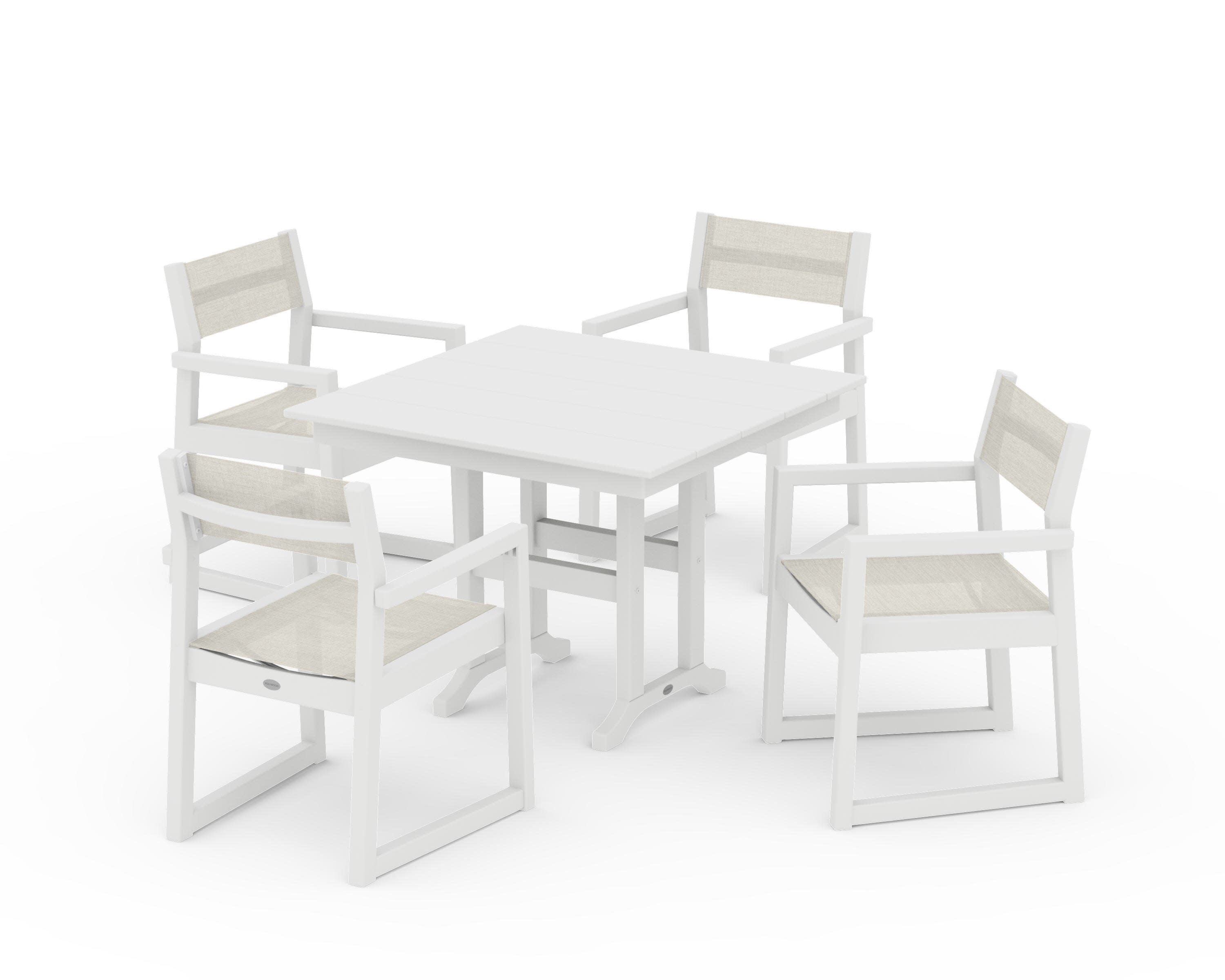 EDGE Sling Arm Chair 5-Piece Farmhouse Dining Set in White / Parchment Sling