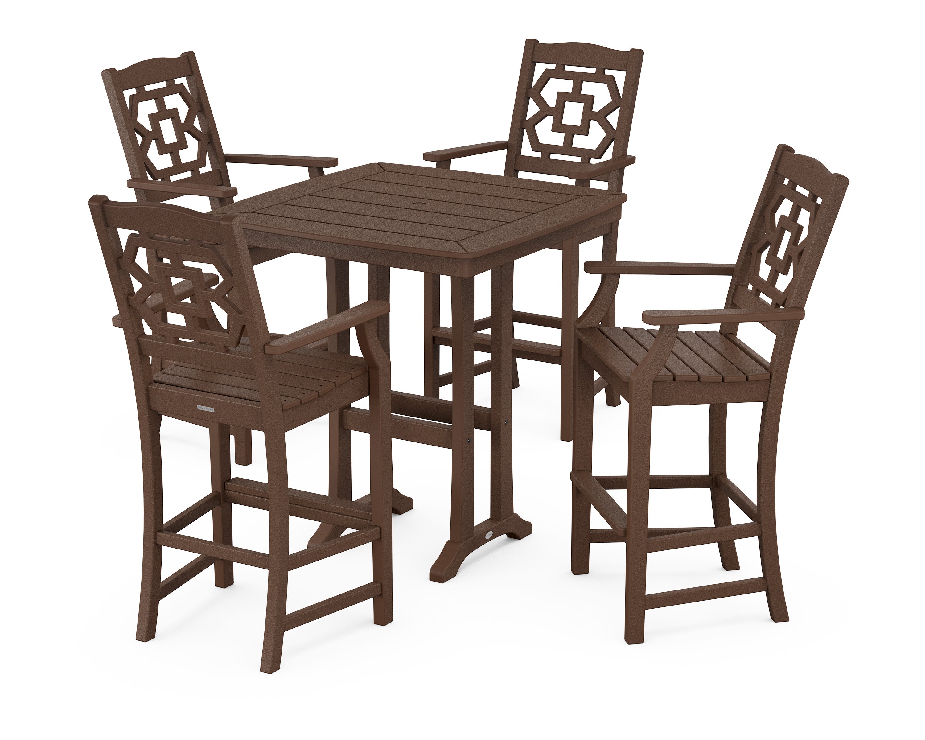 Chinoiserie 5-Piece Bar Set with Trestle Legs in Mahogany