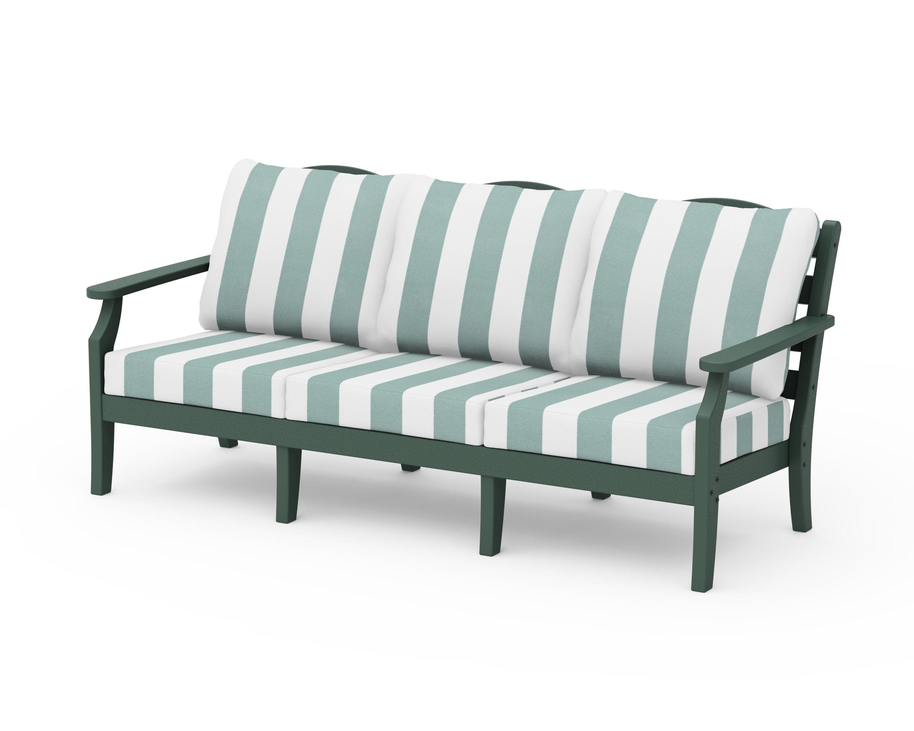 Savannah Deep Seating Sofa in Green / Cabana Stripe Glacier Spa