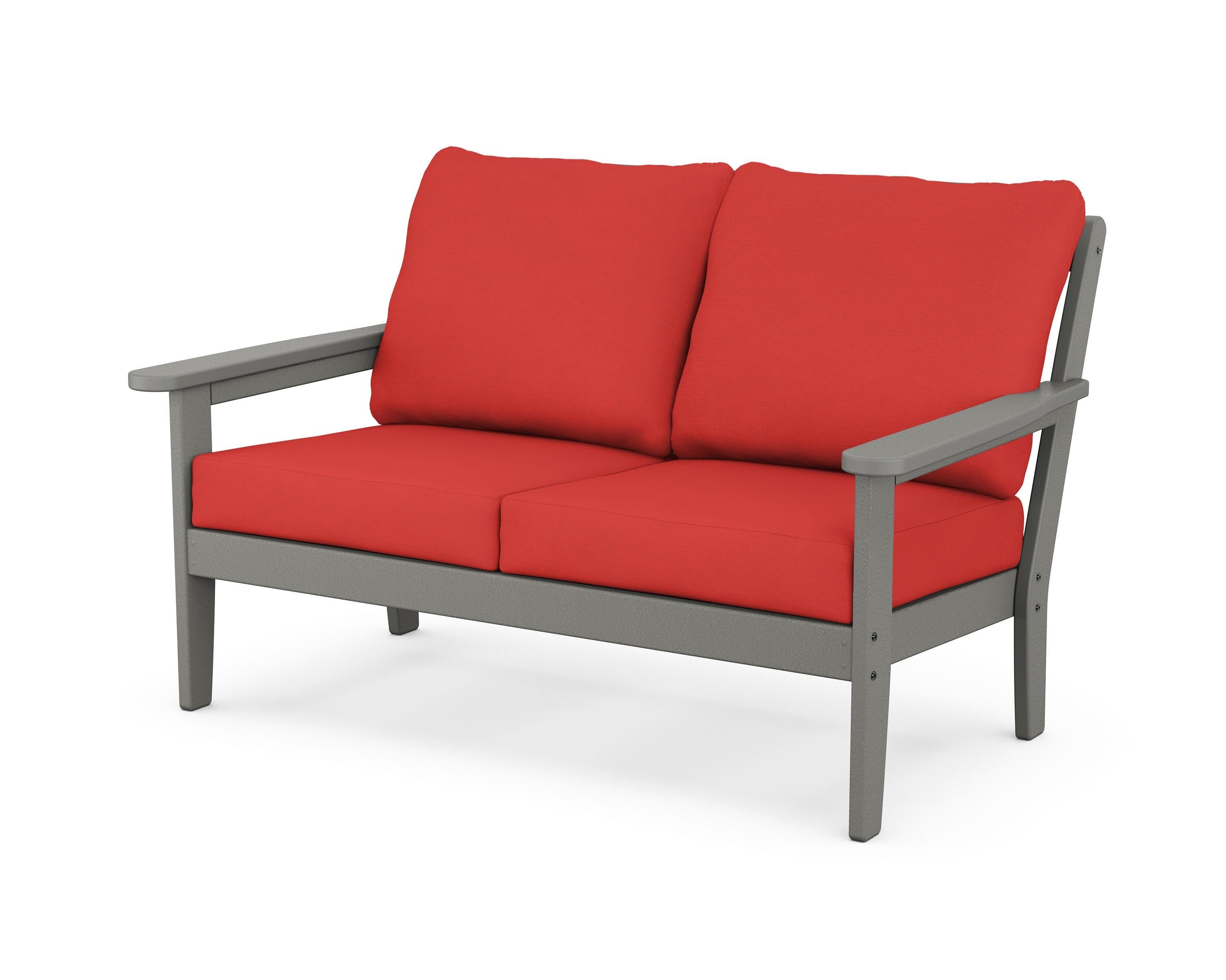 Cottage Deep Seating Loveseat in Slate Grey / Crimson Linen