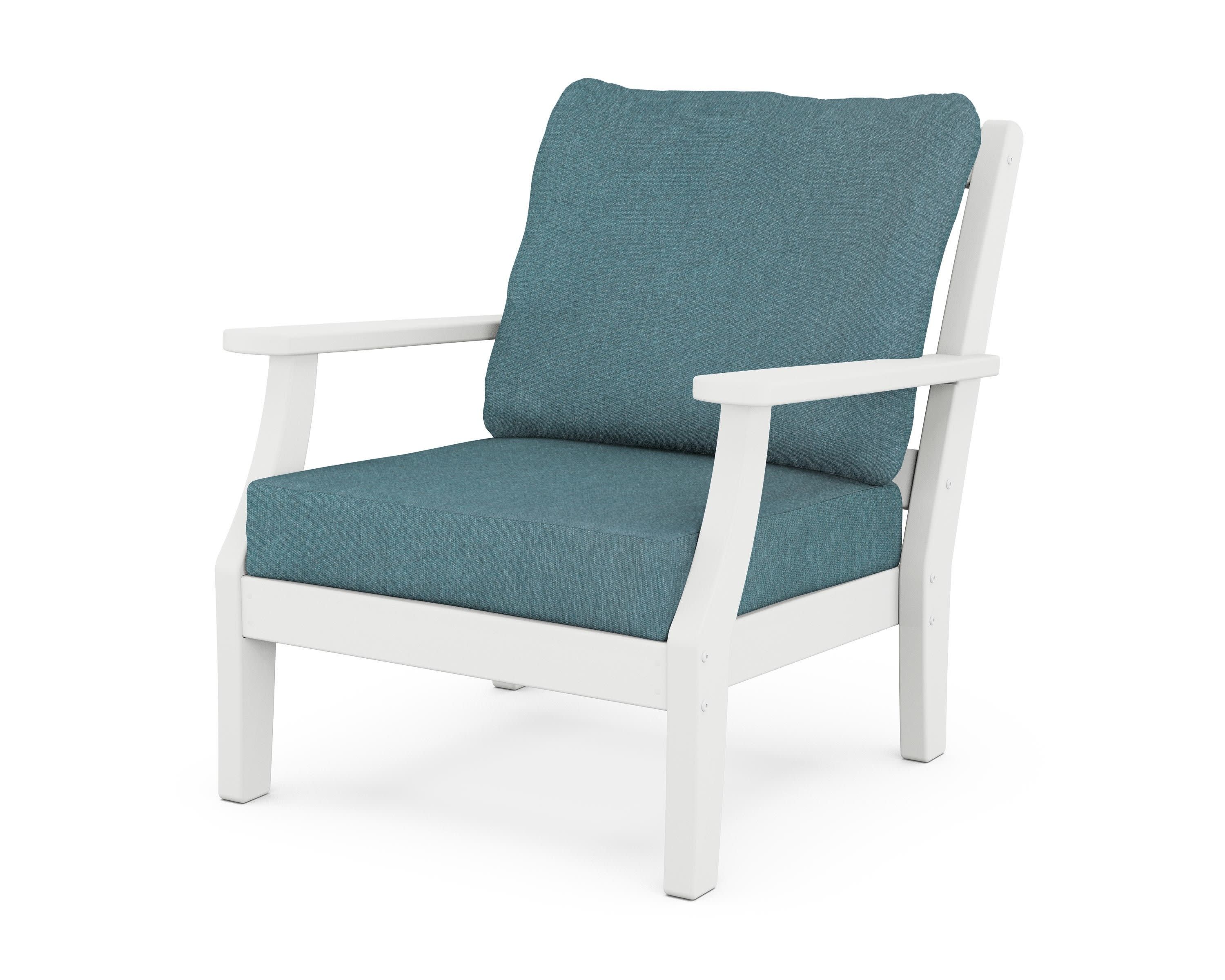 Chinoiserie Deep Seating Chair in White / Ocean Teal