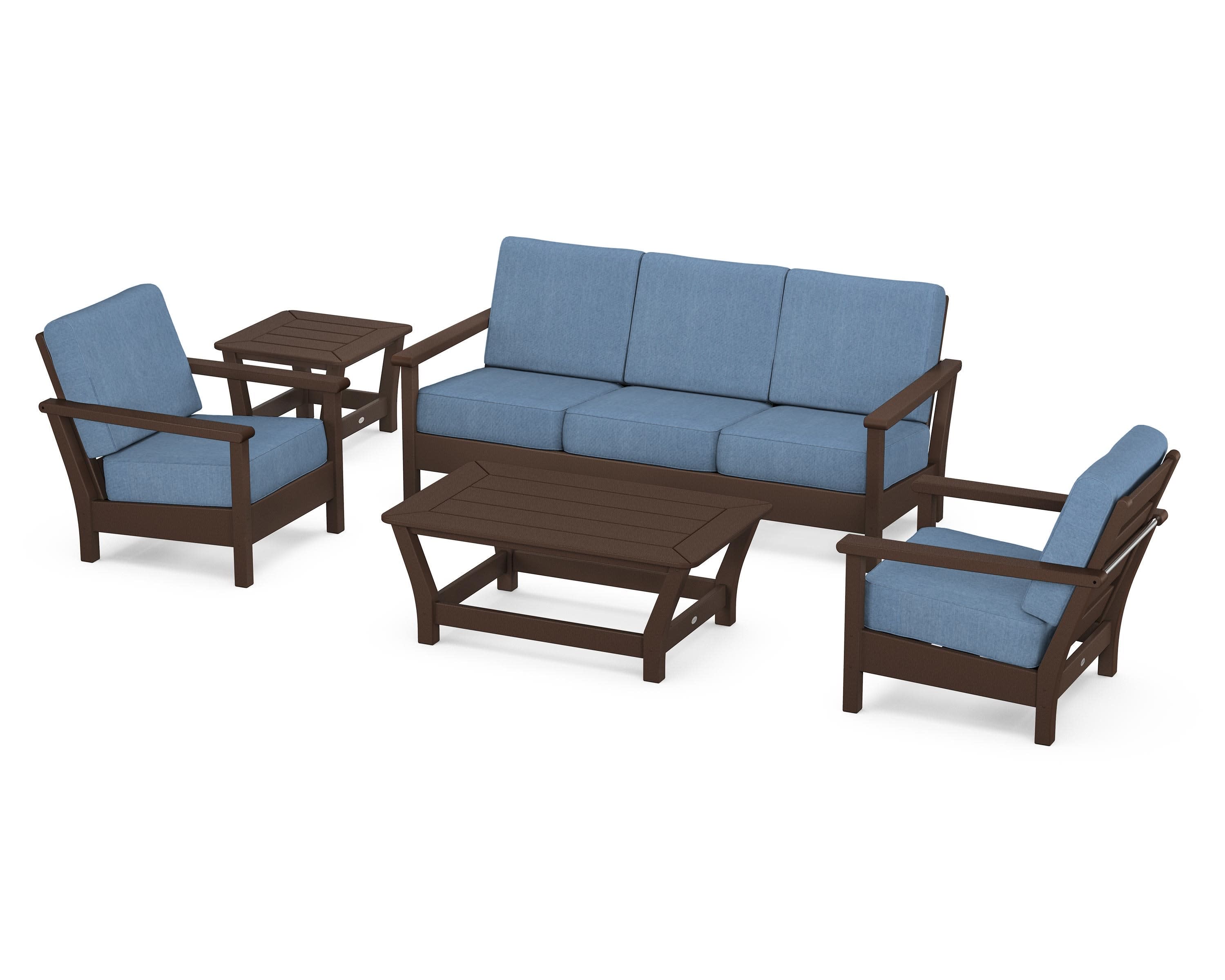 Harbour 5-Piece Deep Seating Set in Mahogany / Sky Blue