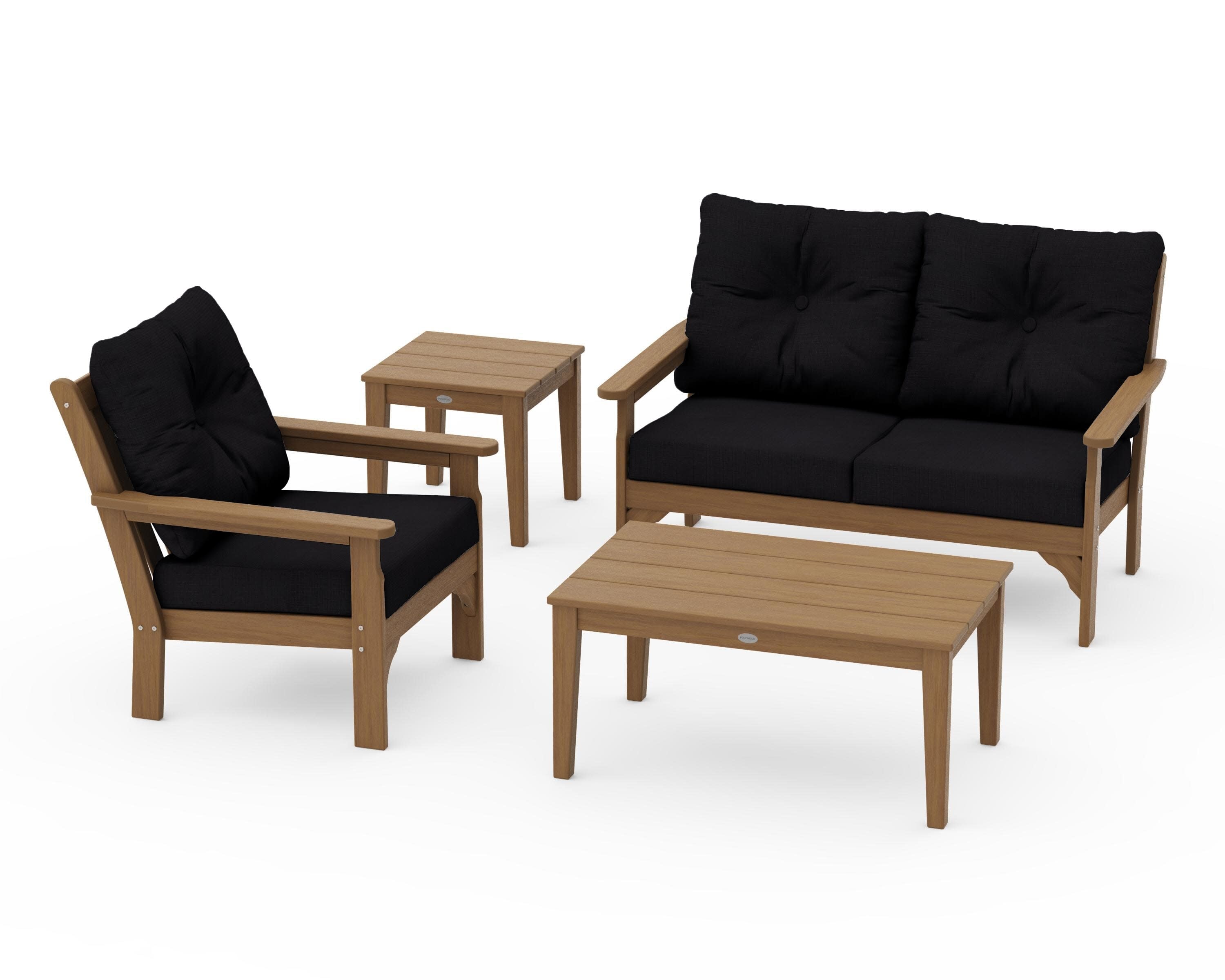 Vineyard 4-Piece Deep Seating Set in Natural / Midnight Linen