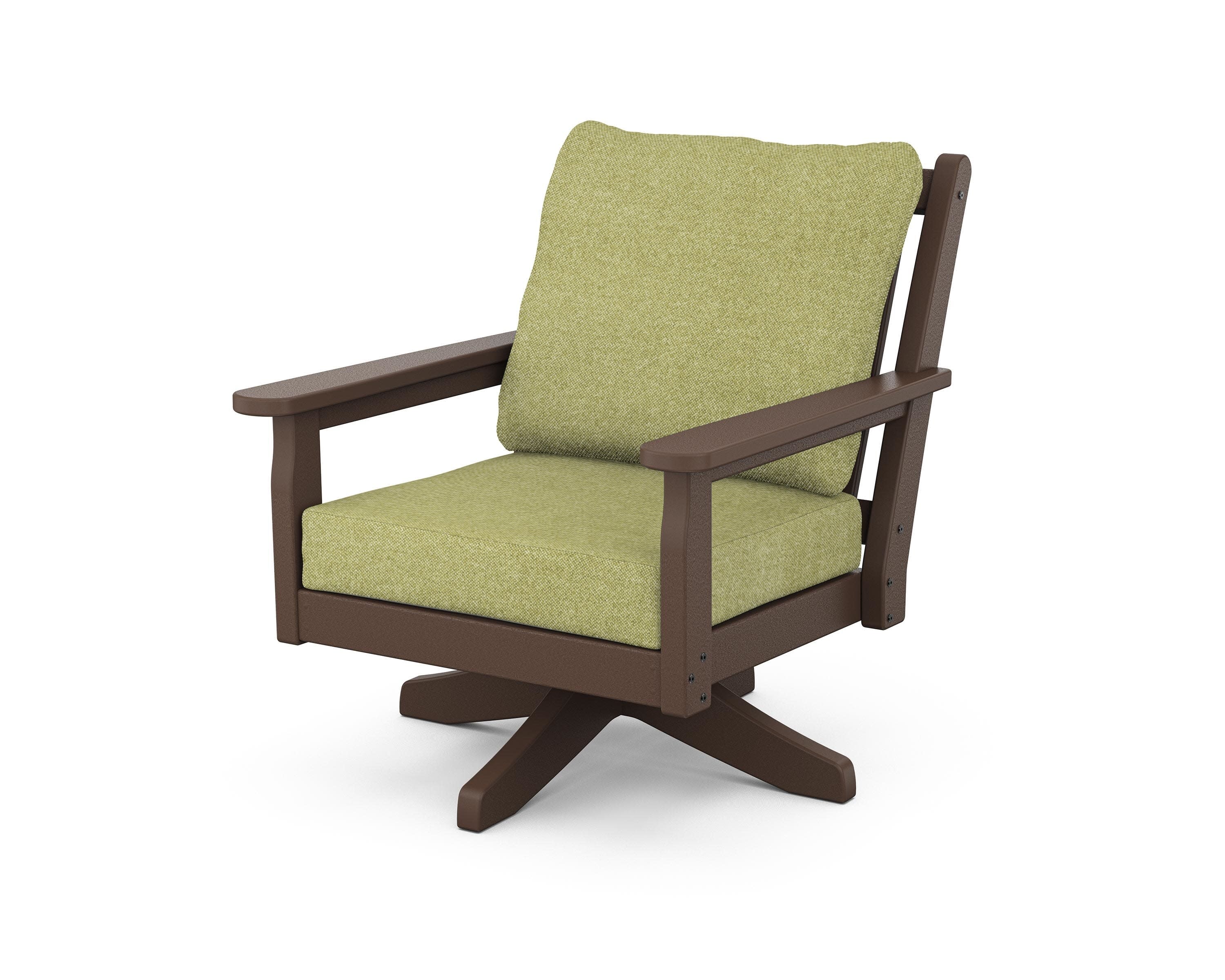 Chippendale Deep Seating Swivel Chair in Mahogany / Chartreuse Boucle
