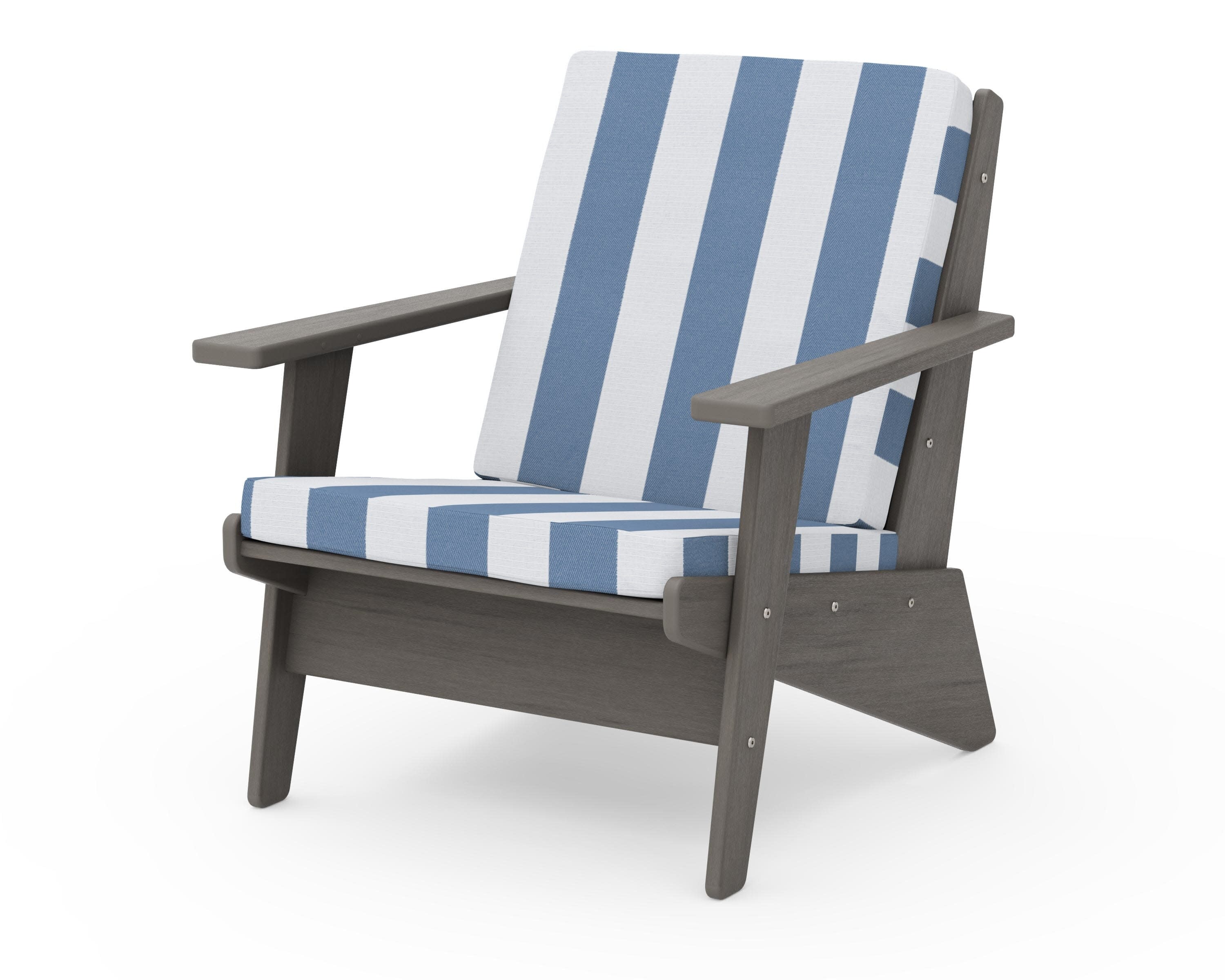 Riviera Modern Lounge Chair in Driftwood / Cabana Stripe Sky Blue