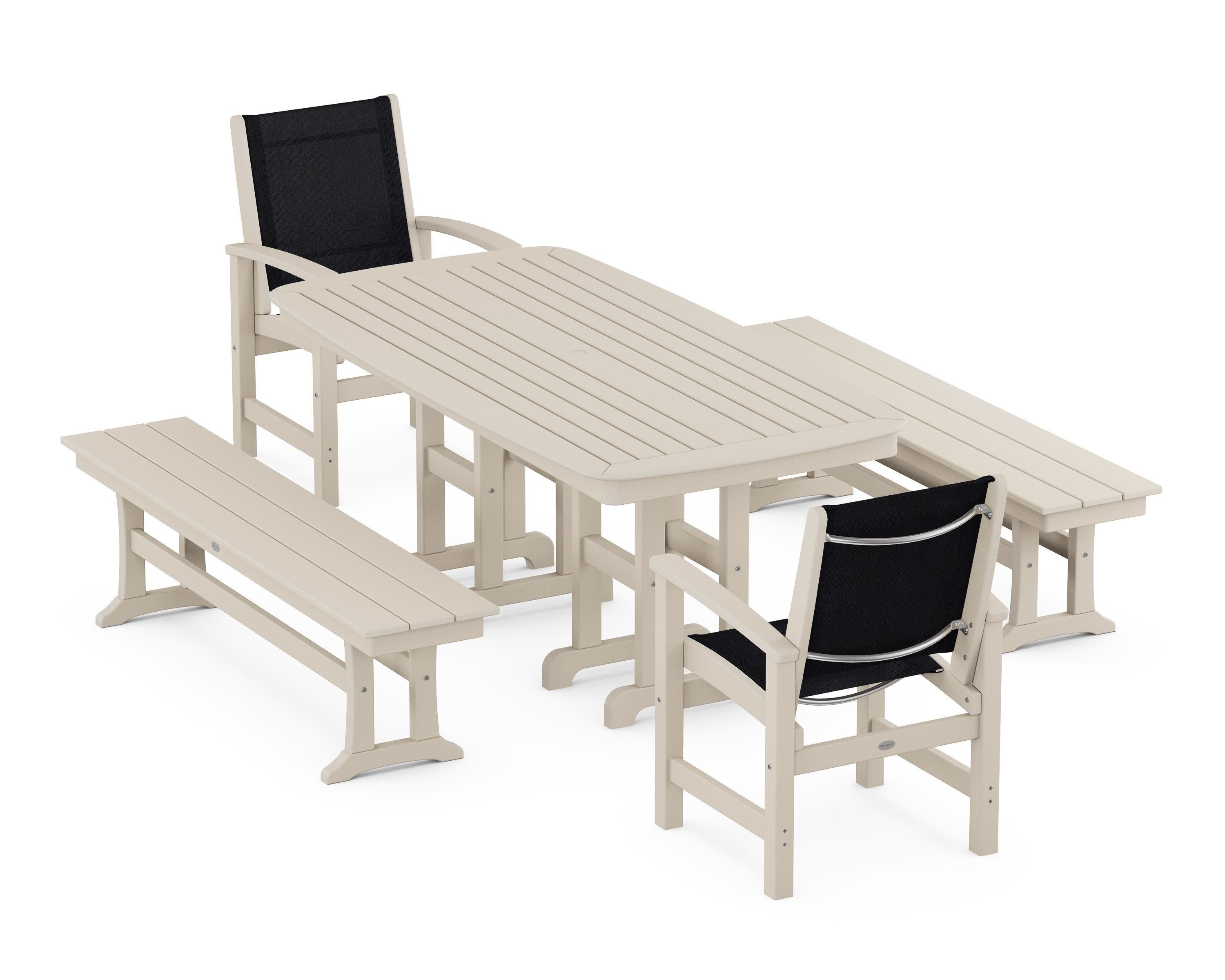 Coastal 5-Piece Dining Set in Sand / Black Sling