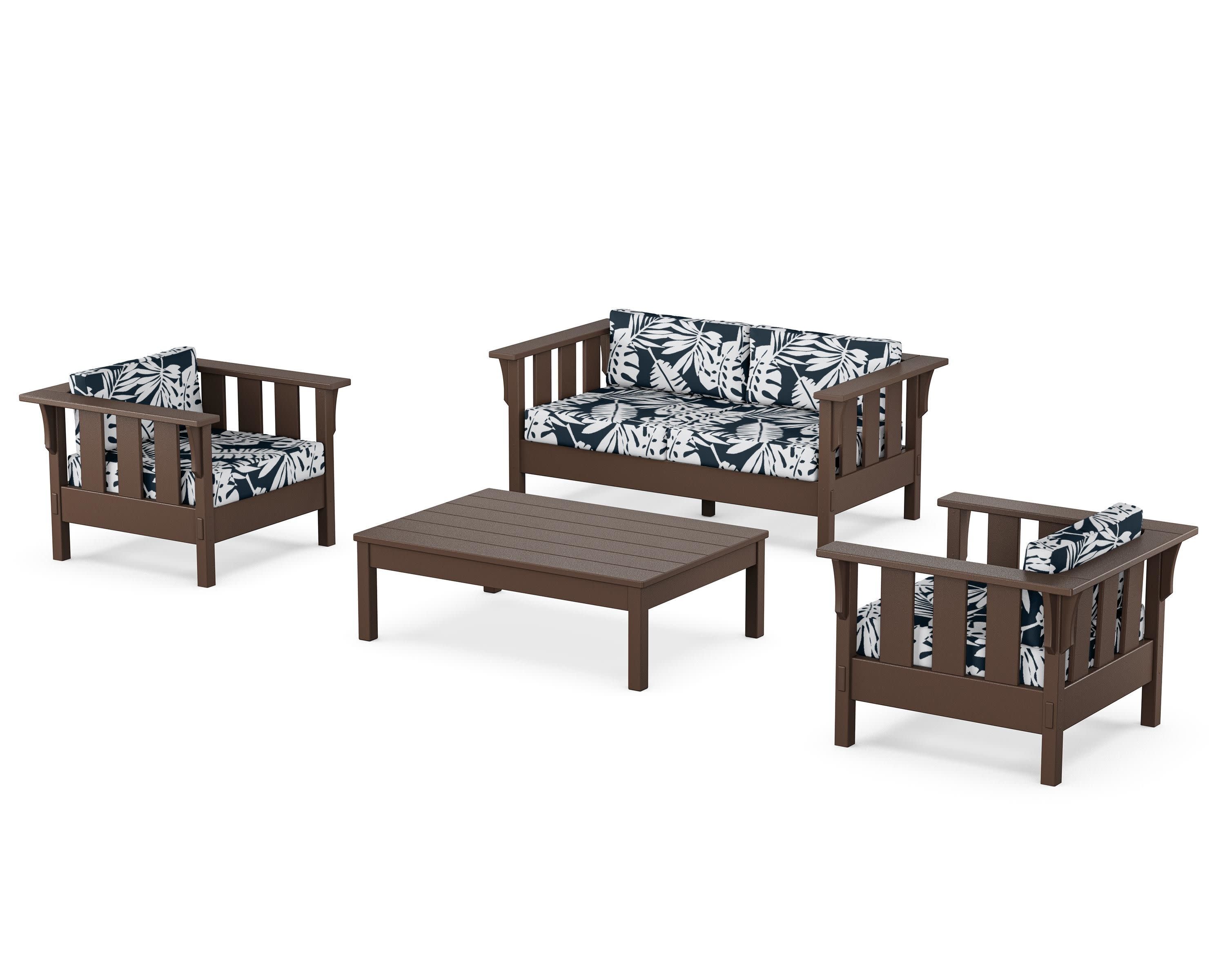 Acadia 4-Piece Deep Seating Set with Loveseat in Mahogany / Leaf Marine Indigo