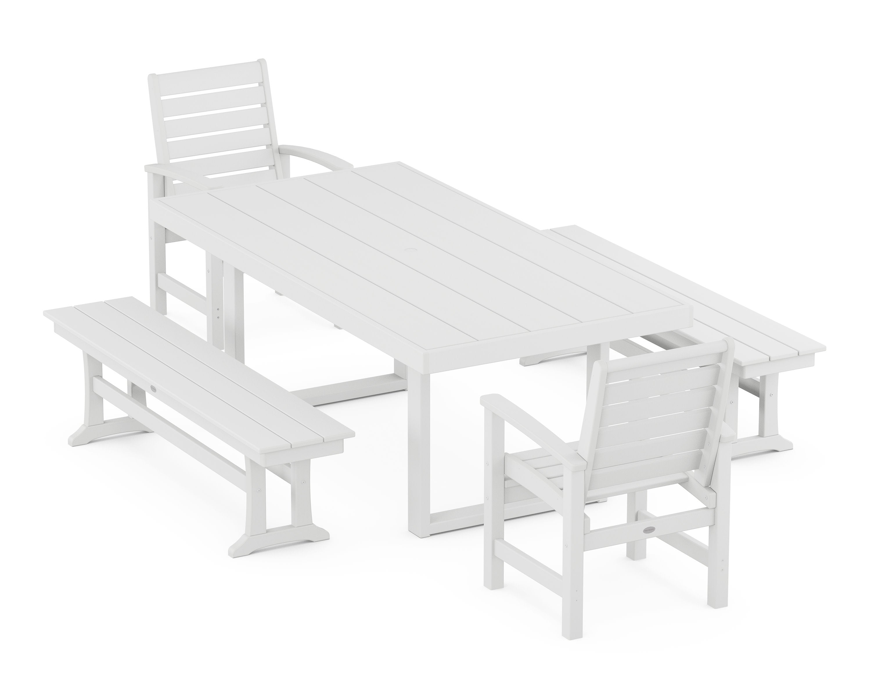 Signature 5-Piece Dining Set with Benches in White