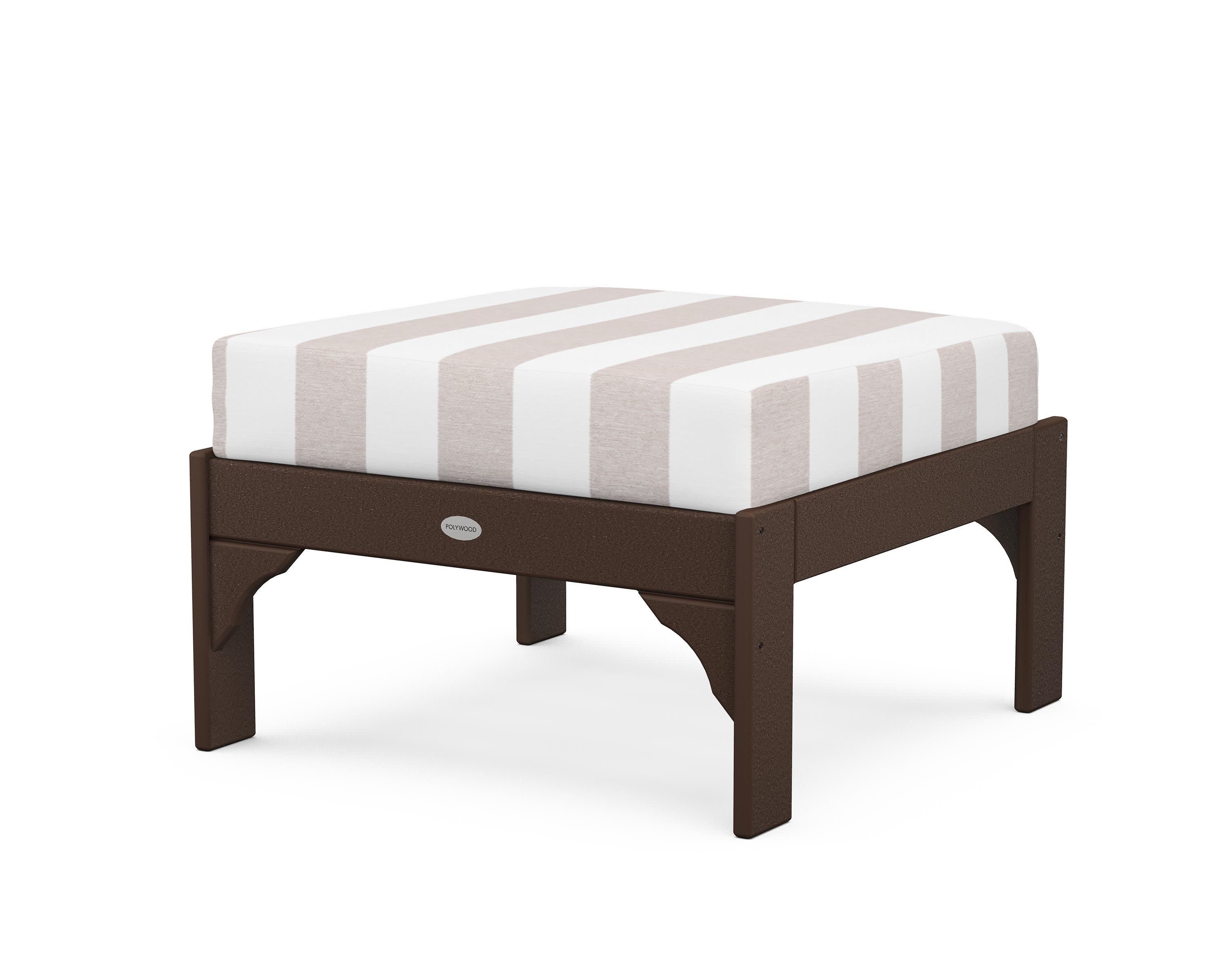 Vineyard Deep Seating Ottoman in Mahogany / Cabana Stripe Dune Burlap