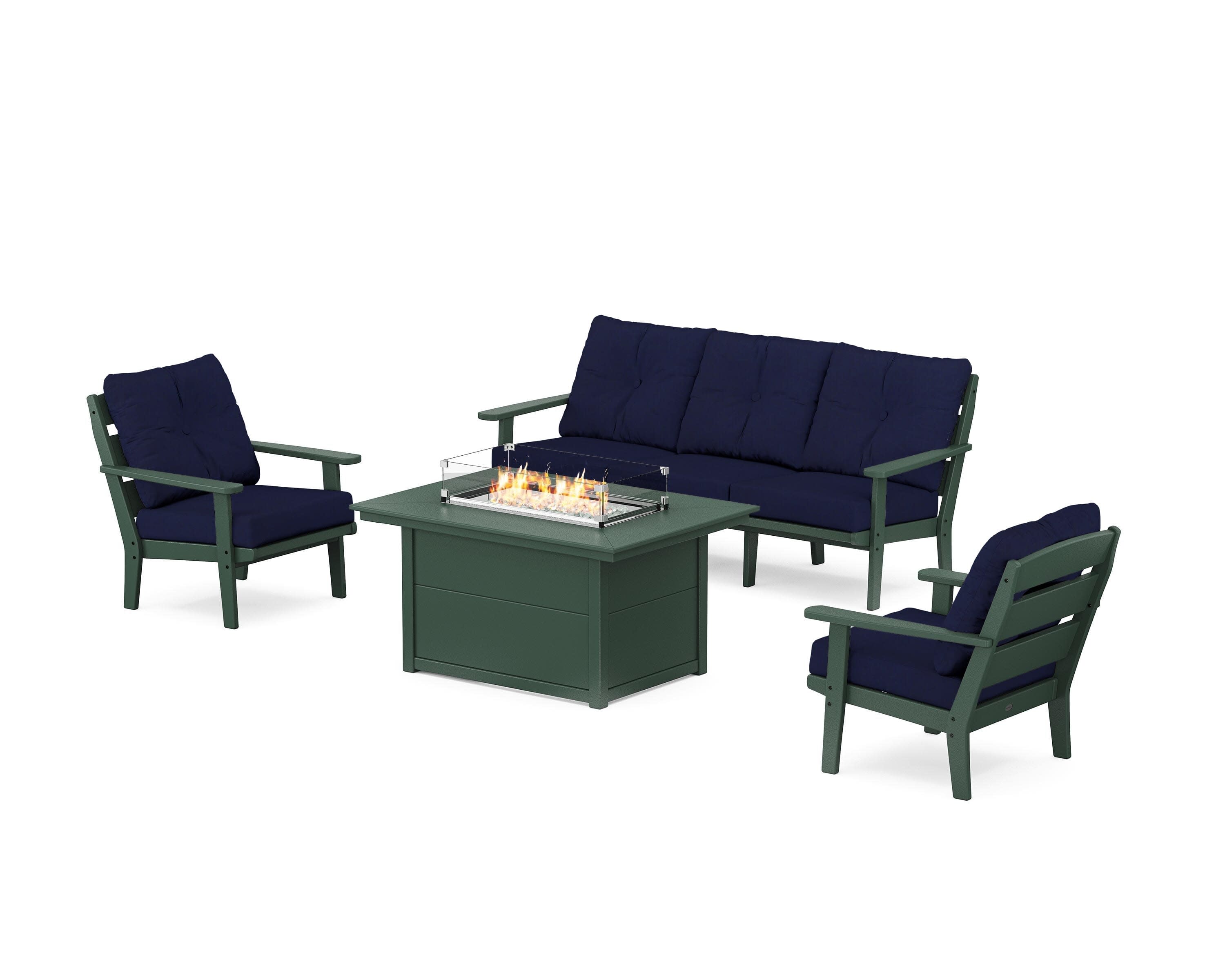 Lakeside Deep Seating Fire Pit Table Set in Green / Navy