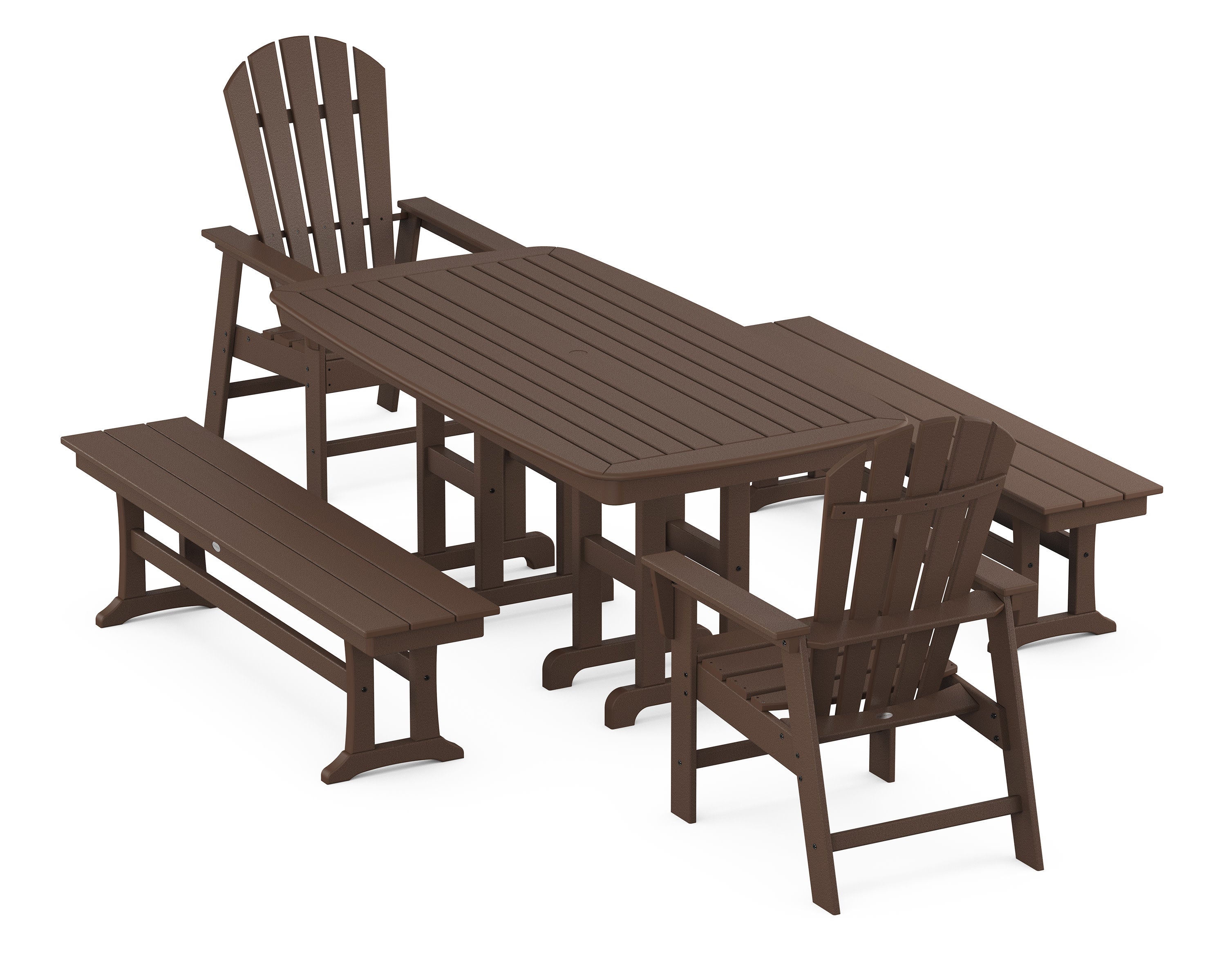 South Beach 5-Piece Dining Set with Benches in Mahogany