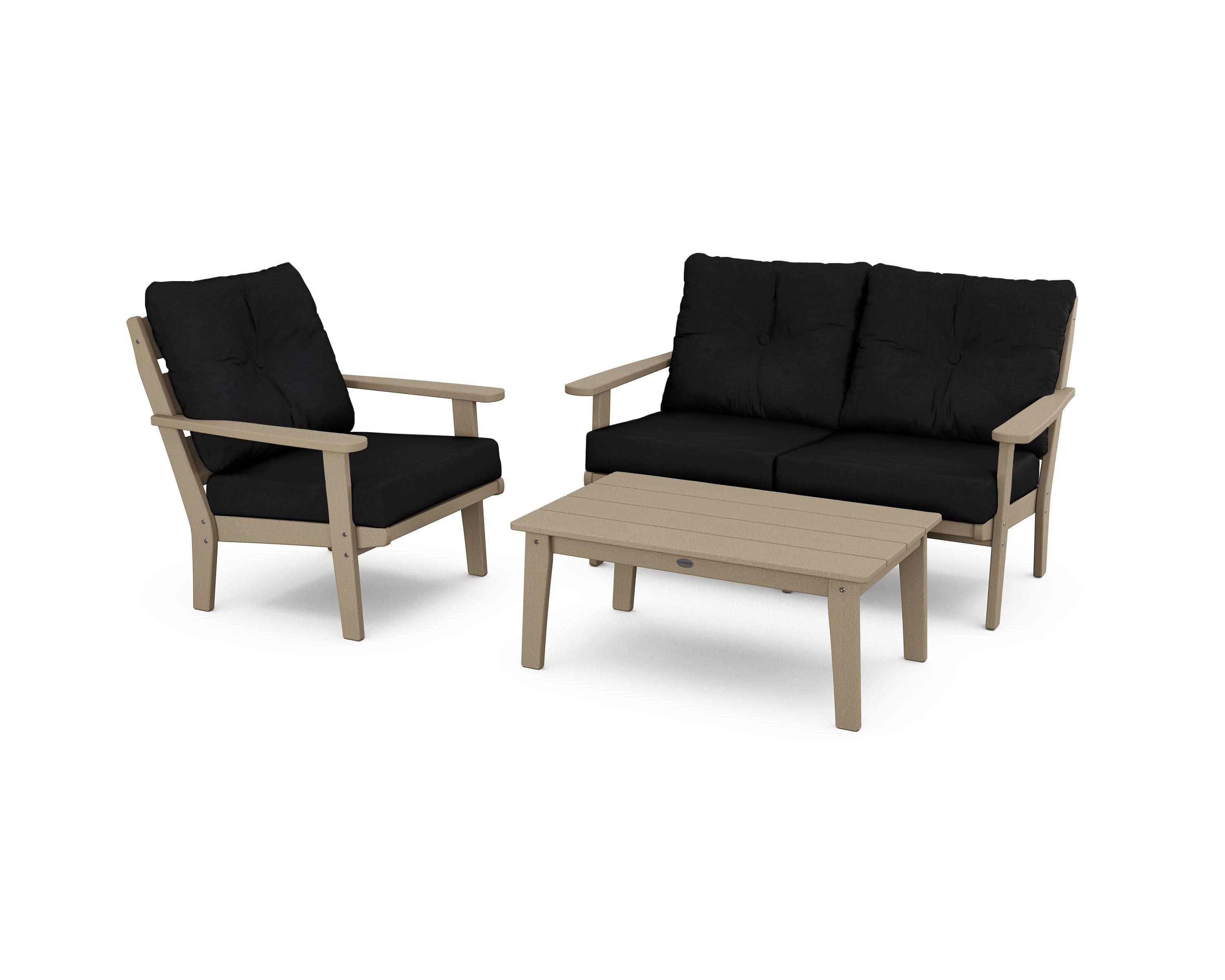 Lakeside 3-Piece Deep Seating Set in Vintage Sahara / Midnight Linen