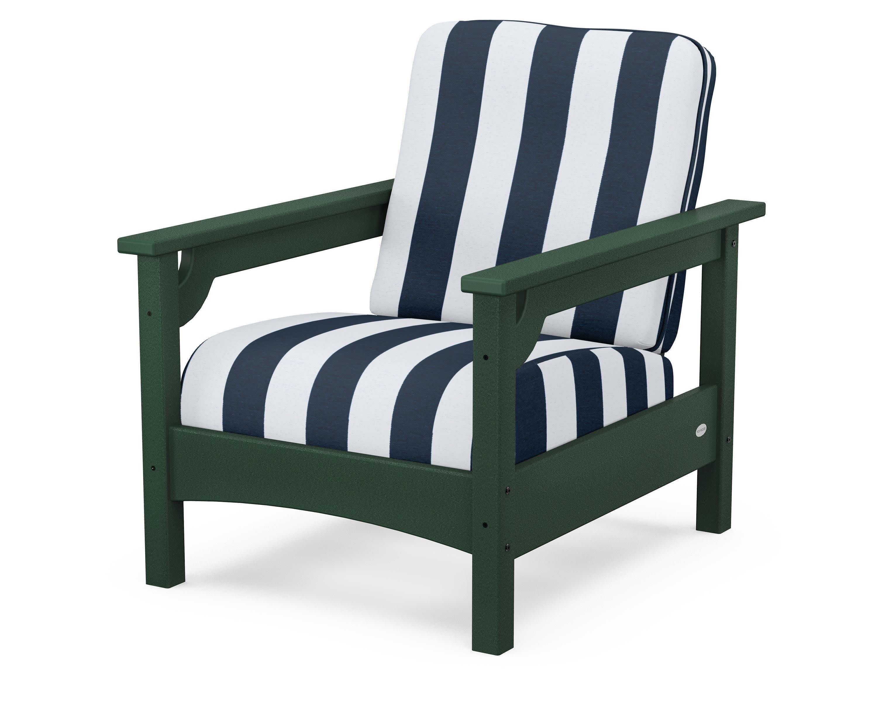 Club Chair in Green / Cabana Stripe Marine Indigo