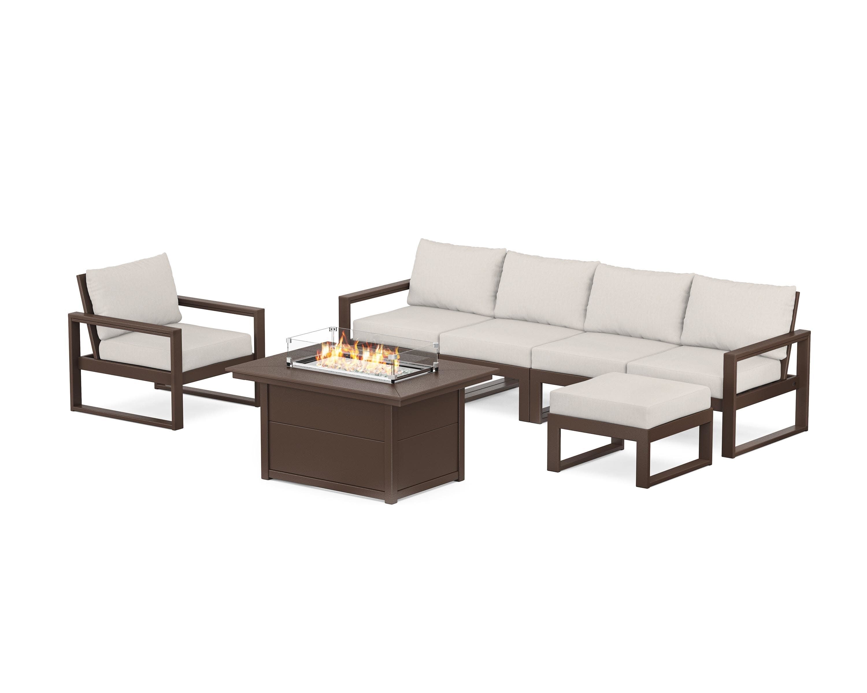 EDGE Sectional Lounge and Fire Pit Set in Mahogany / Cast Ash