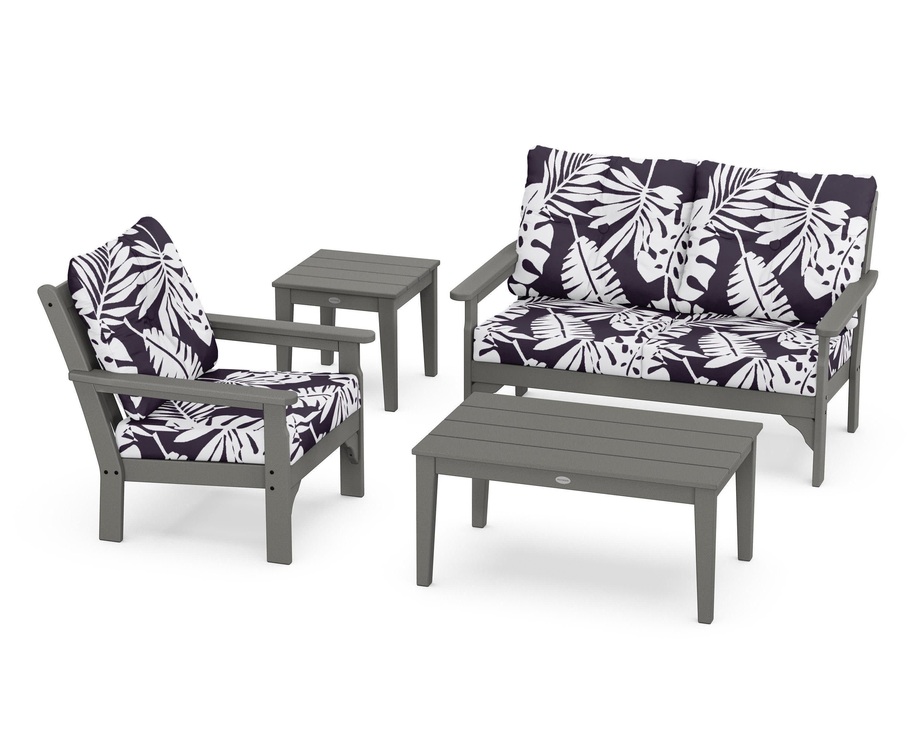 Vineyard 4-Piece Deep Seating Set in Slate Grey / Leaf Navy