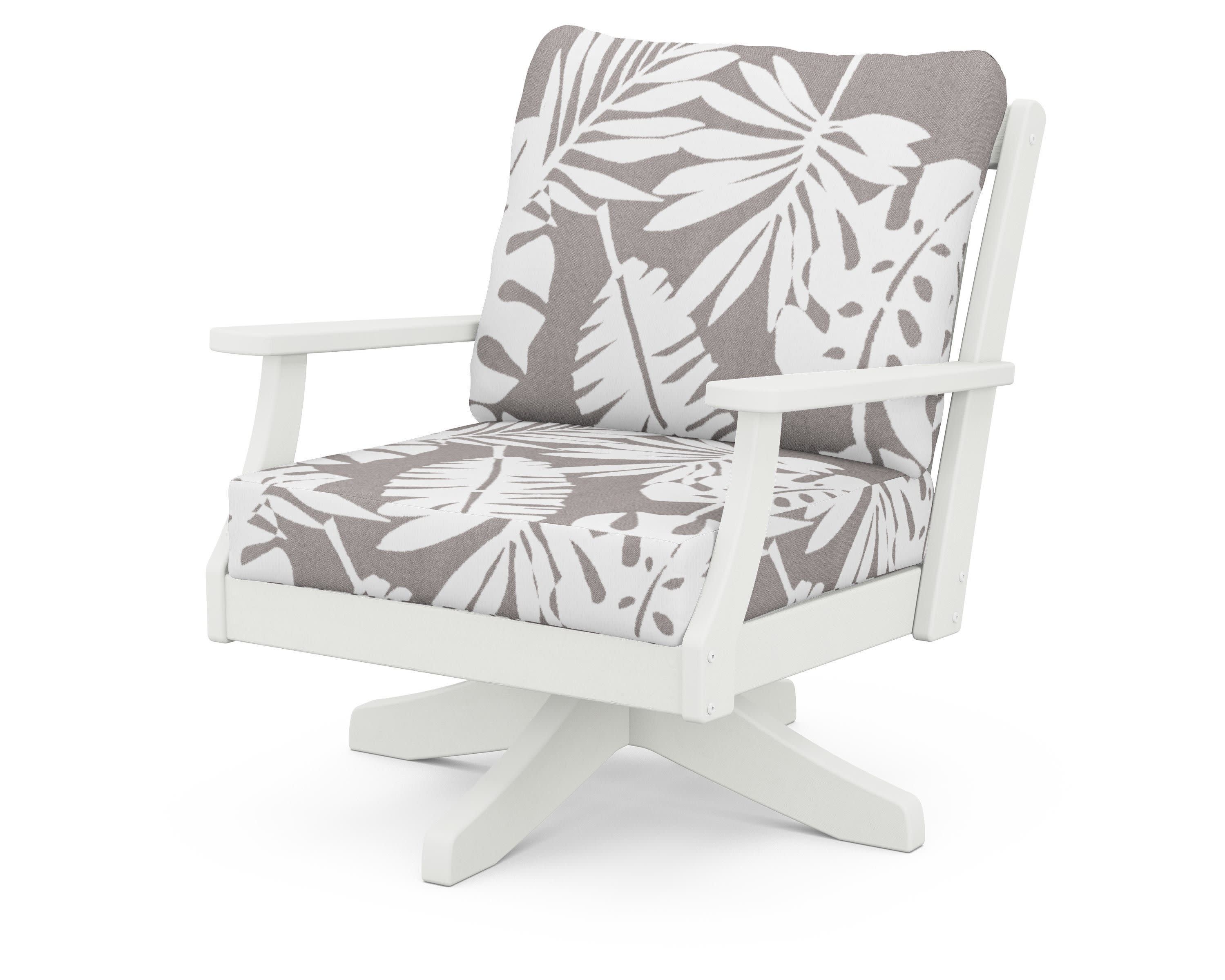 Braxton Deep Seating Swivel Chair in Vintage White / Leaf Grey Mist