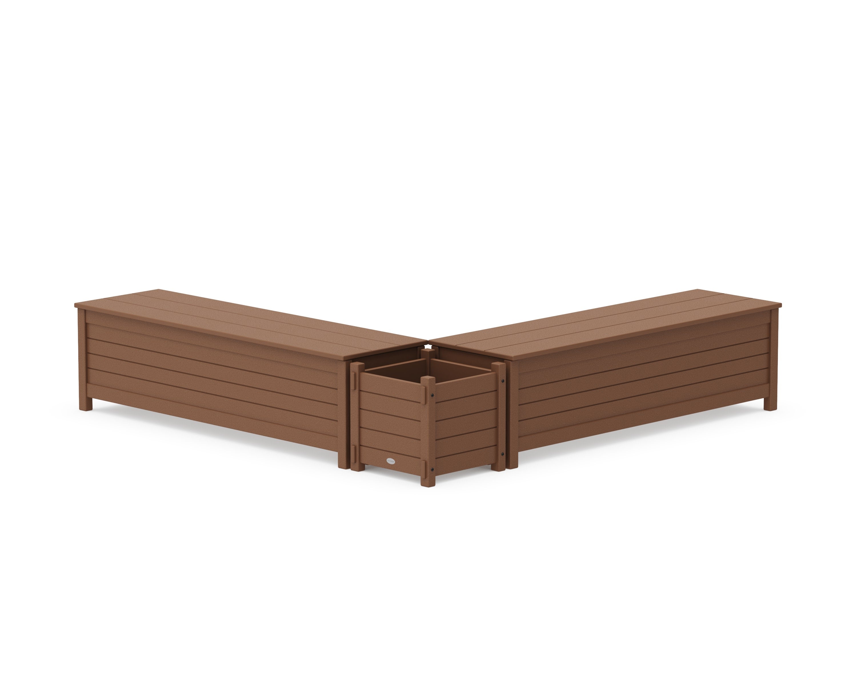 60" Nautical L- Shaped Planter Storage Bench Set in Teak