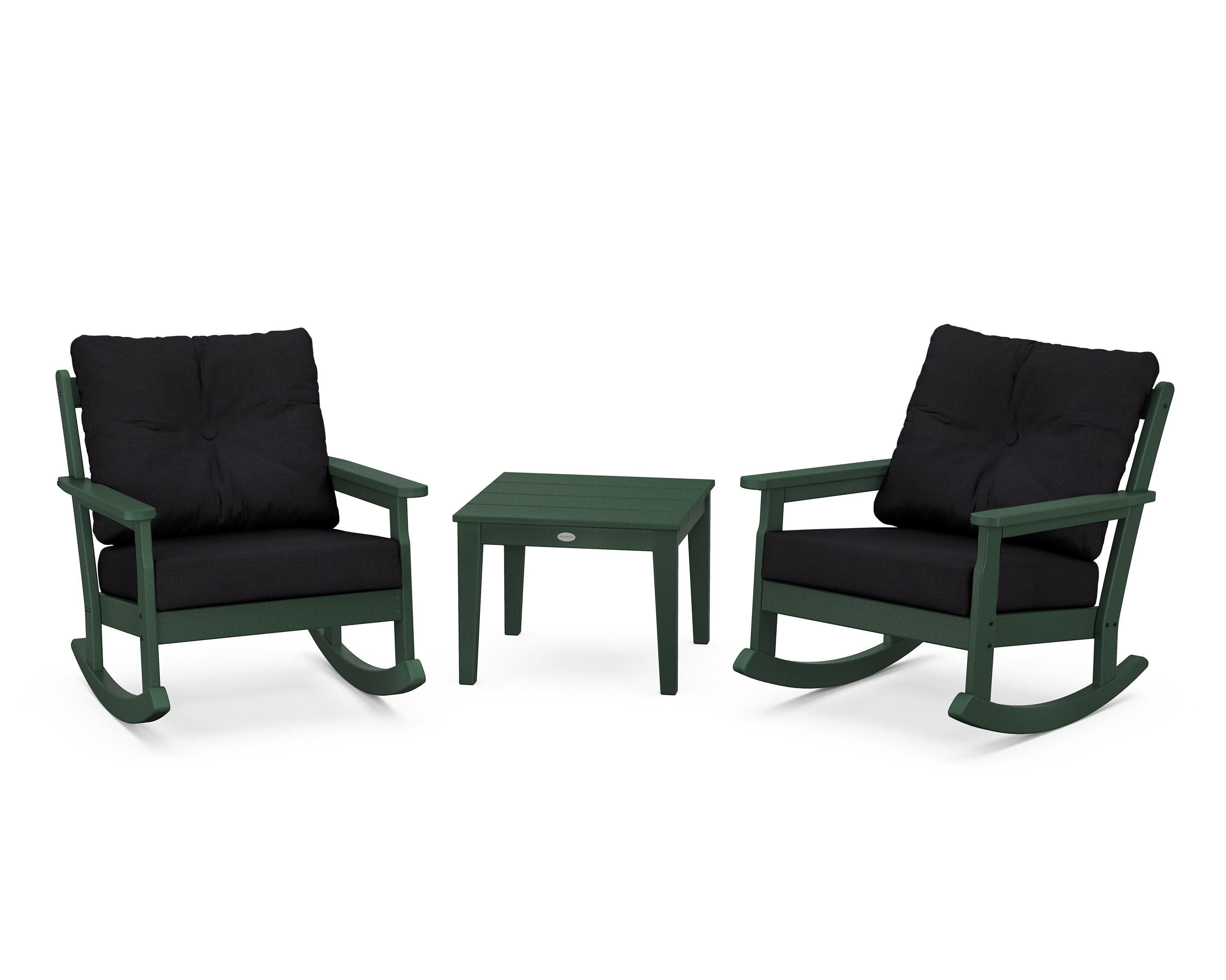 Vineyard 3-Piece Deep Seating Rocker Set in Green / Midnight Linen