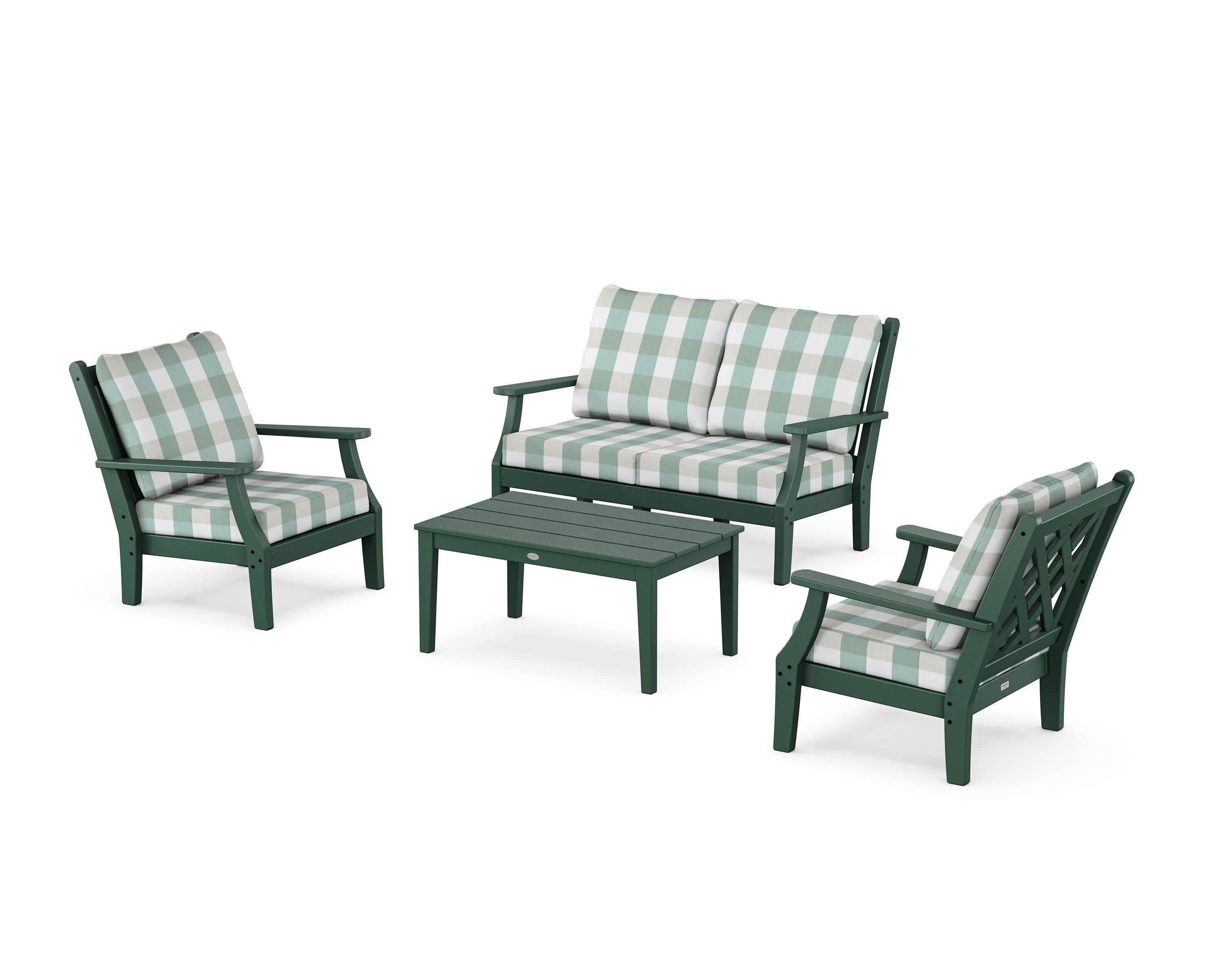 Wovendale 4-Piece Deep Seating Set with Loveseat in Green / Buffalo Plaid Glacier Spa