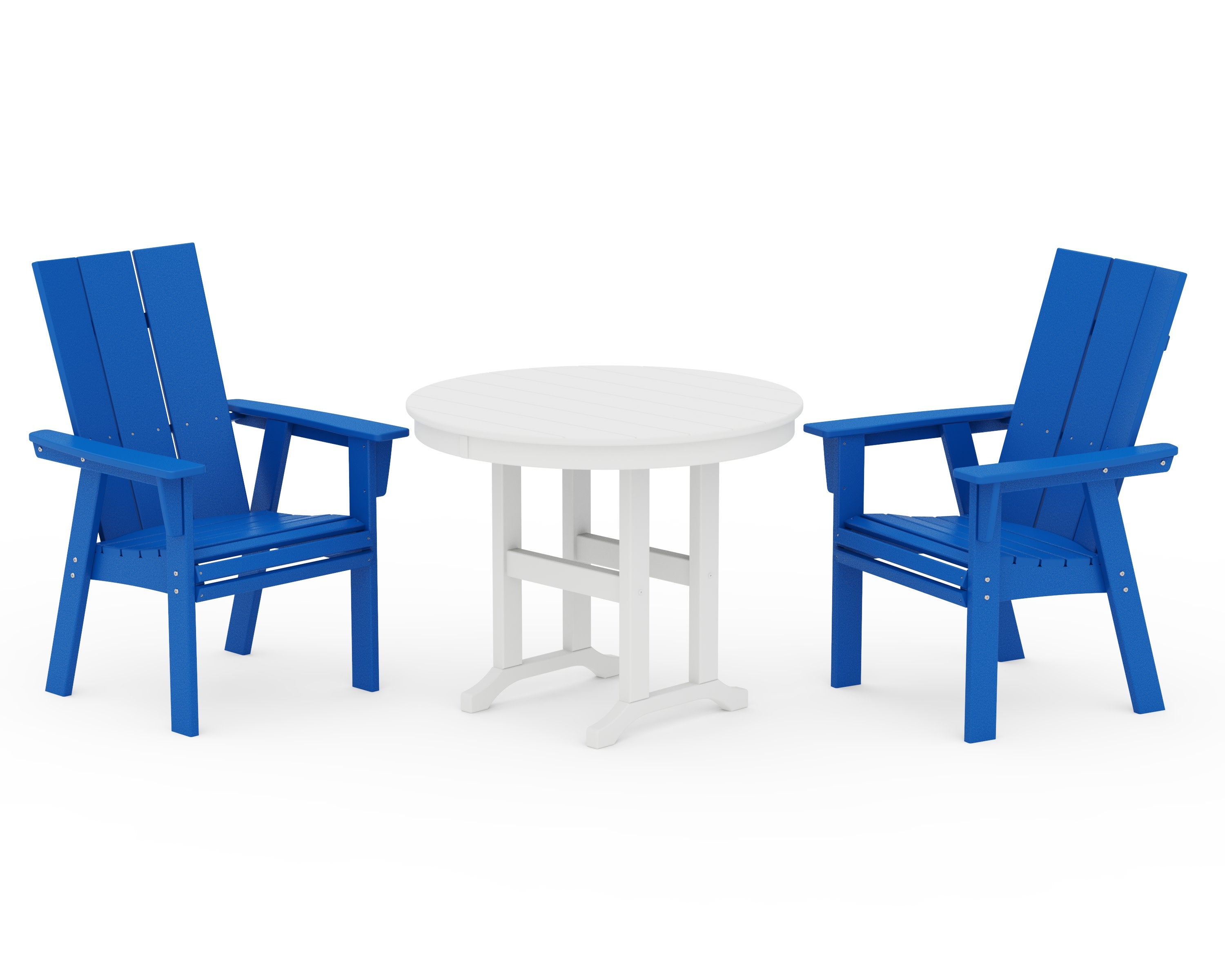 Modern Adirondack 3-Piece Round Dining Set in Pacific Blue / White