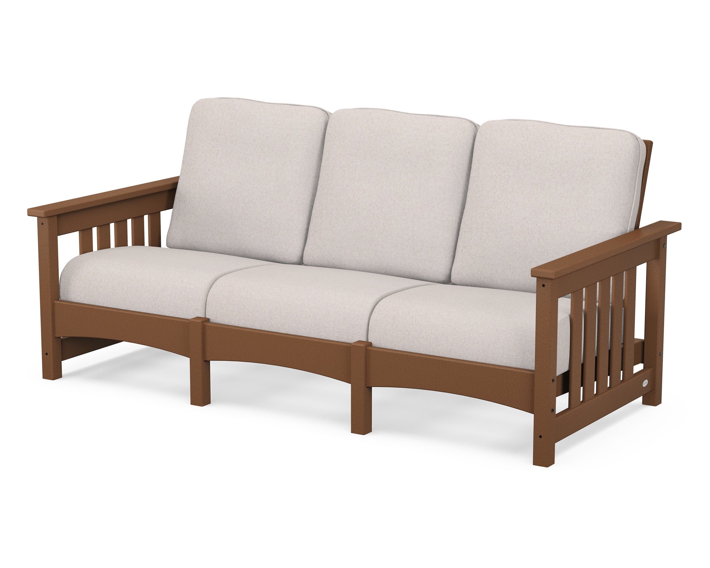 Club Mission Sofa in Teak / Dune Burlap