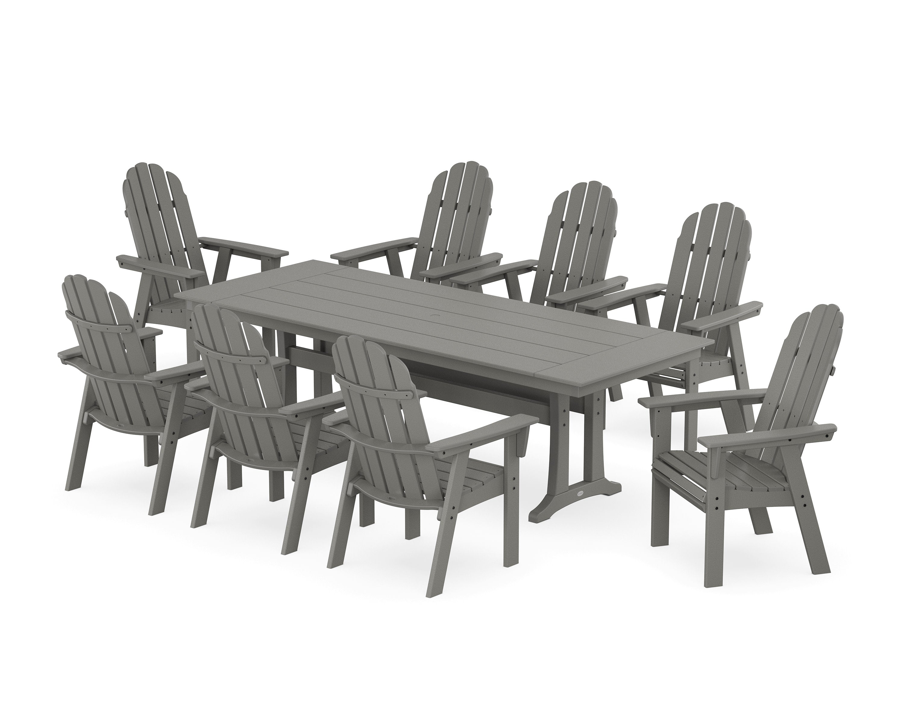 Vineyard 9-Piece Curveback Adirondack Farmhouse Dining Set with Trestle Legs in Slate Grey
