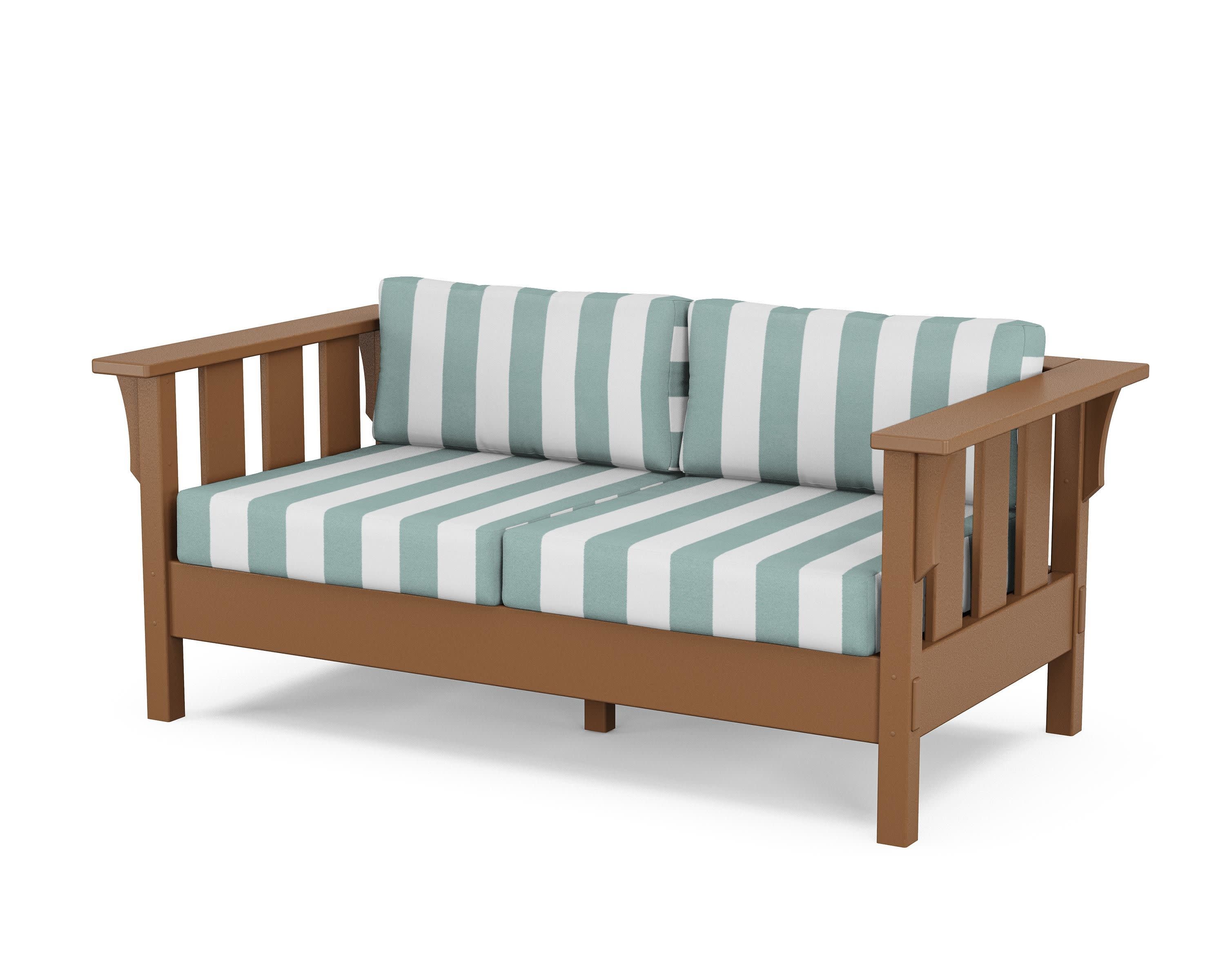 Acadia Deep Seating Loveseat in Teak / Cabana Stripe Glacier Spa