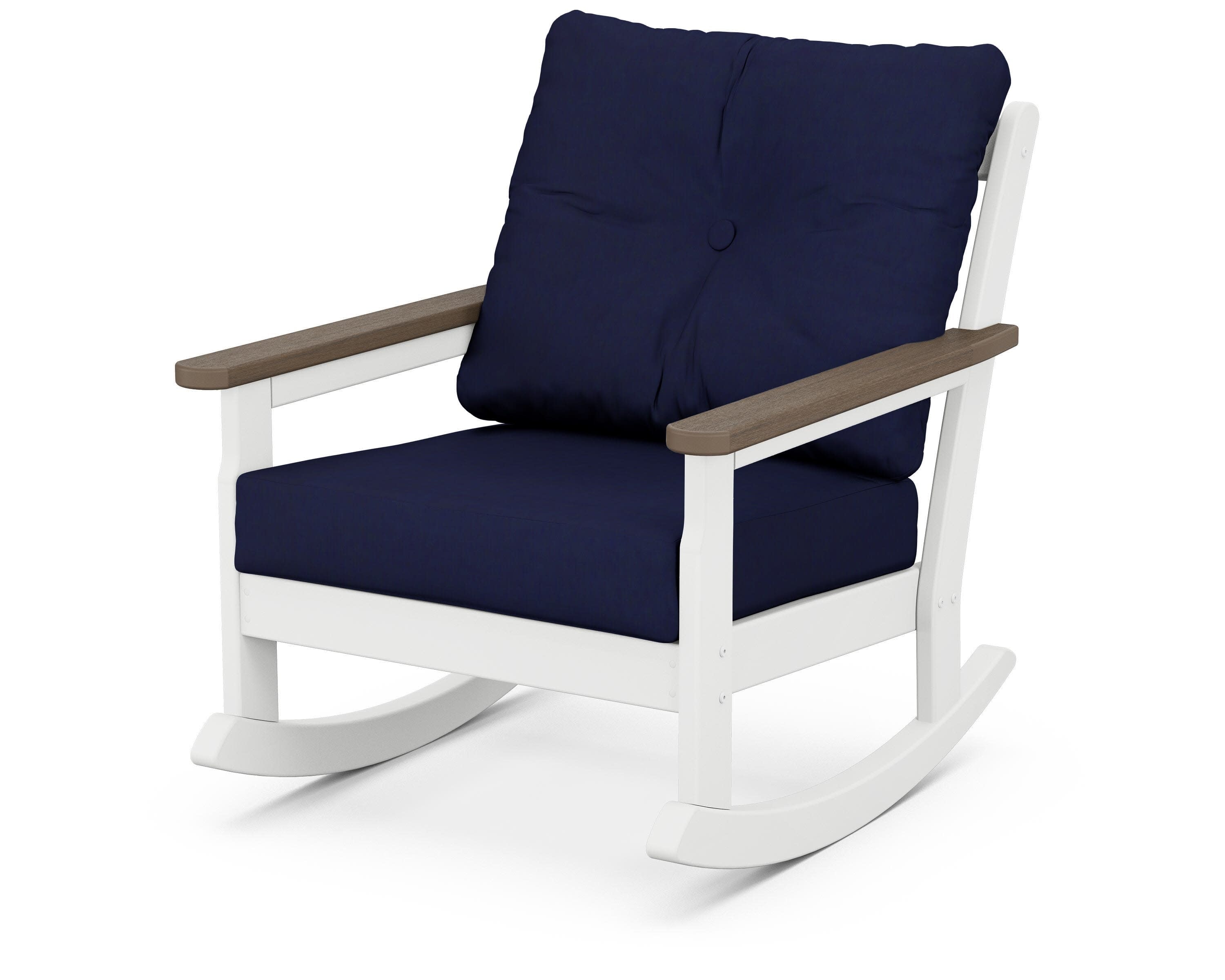 Vineyard Deep Seating Rocking Chair in White / Kona / Navy