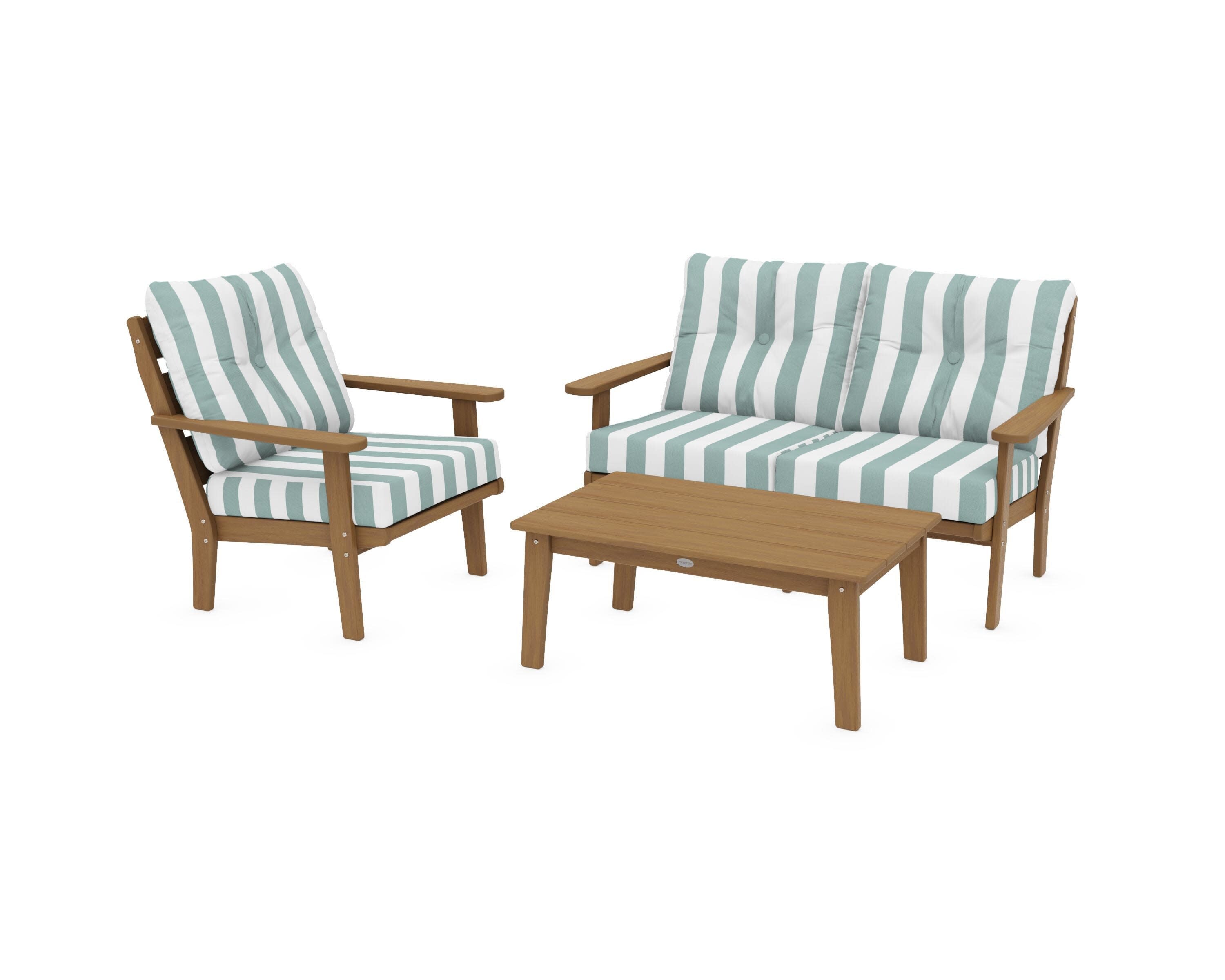 Lakeside 3-Piece Deep Seating Set in Natural / Cabana Stripe Glacier Spa