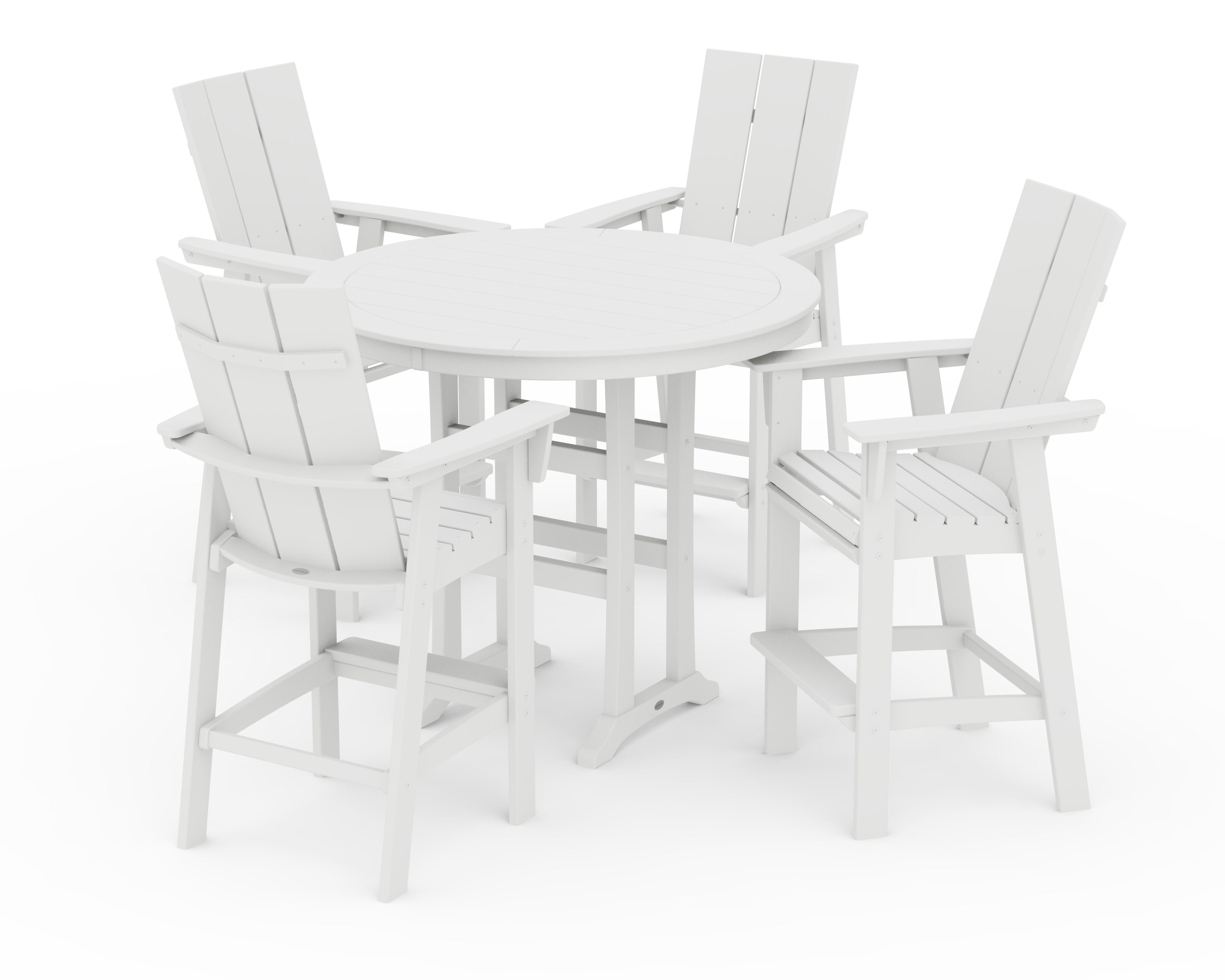Modern Curveback Adirondack 5-Piece Nautical Trestle Bar Set in White