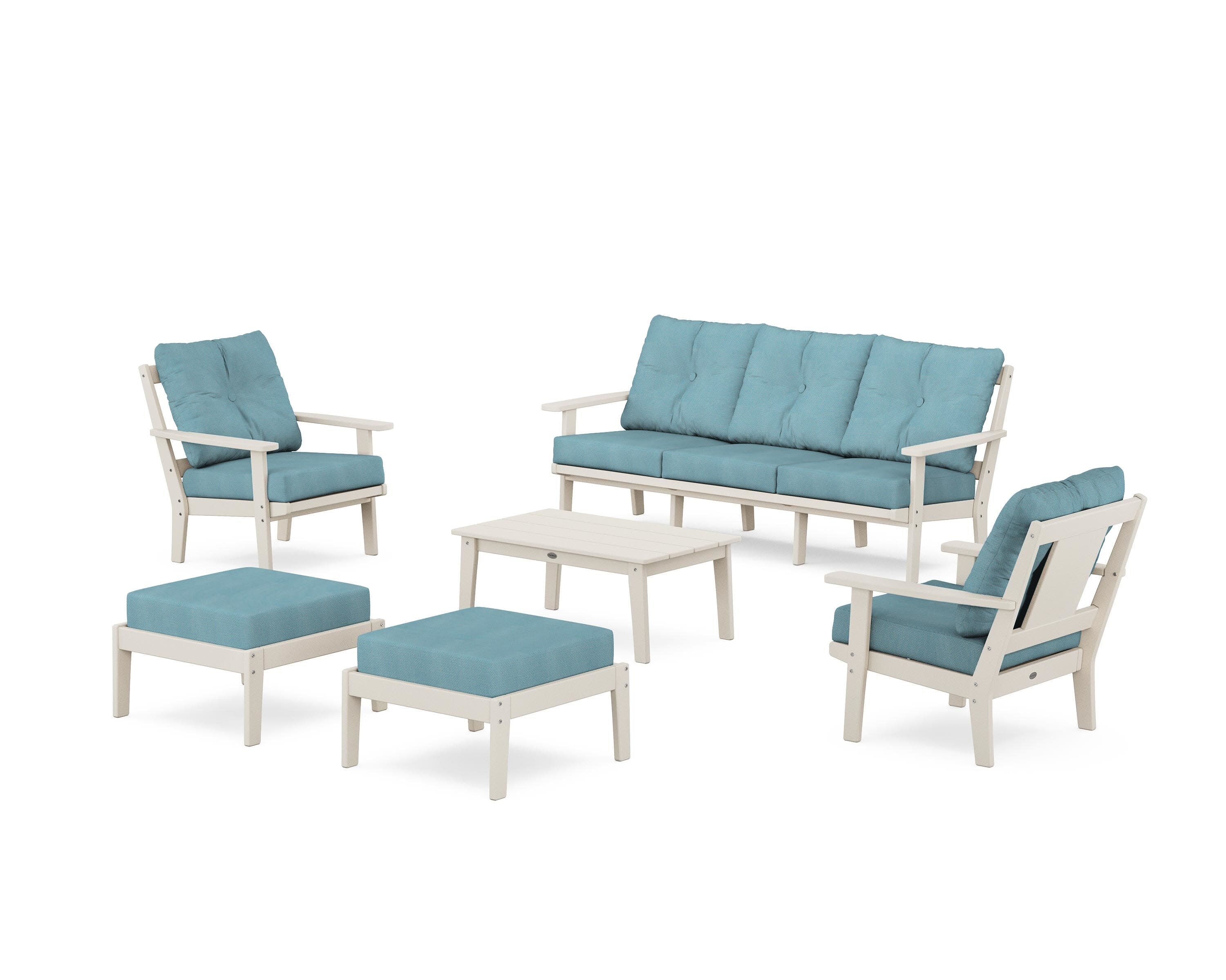 Prairie 6-Piece Lounge Sofa Set in Sand / Lattice Sky Blue