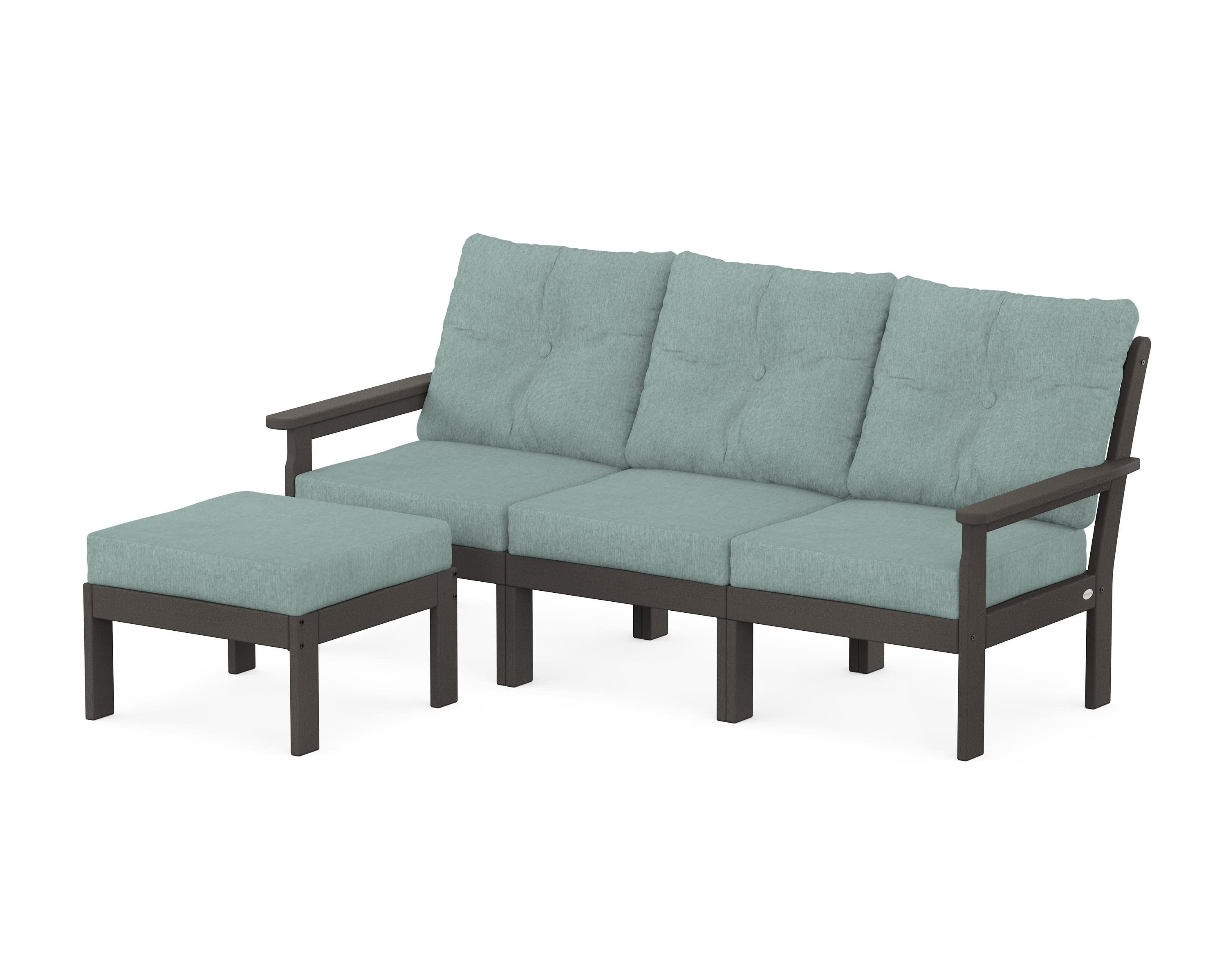 Vineyard 4-Piece Sectional with Ottoman in Vintage Coffee / Glacier Spa