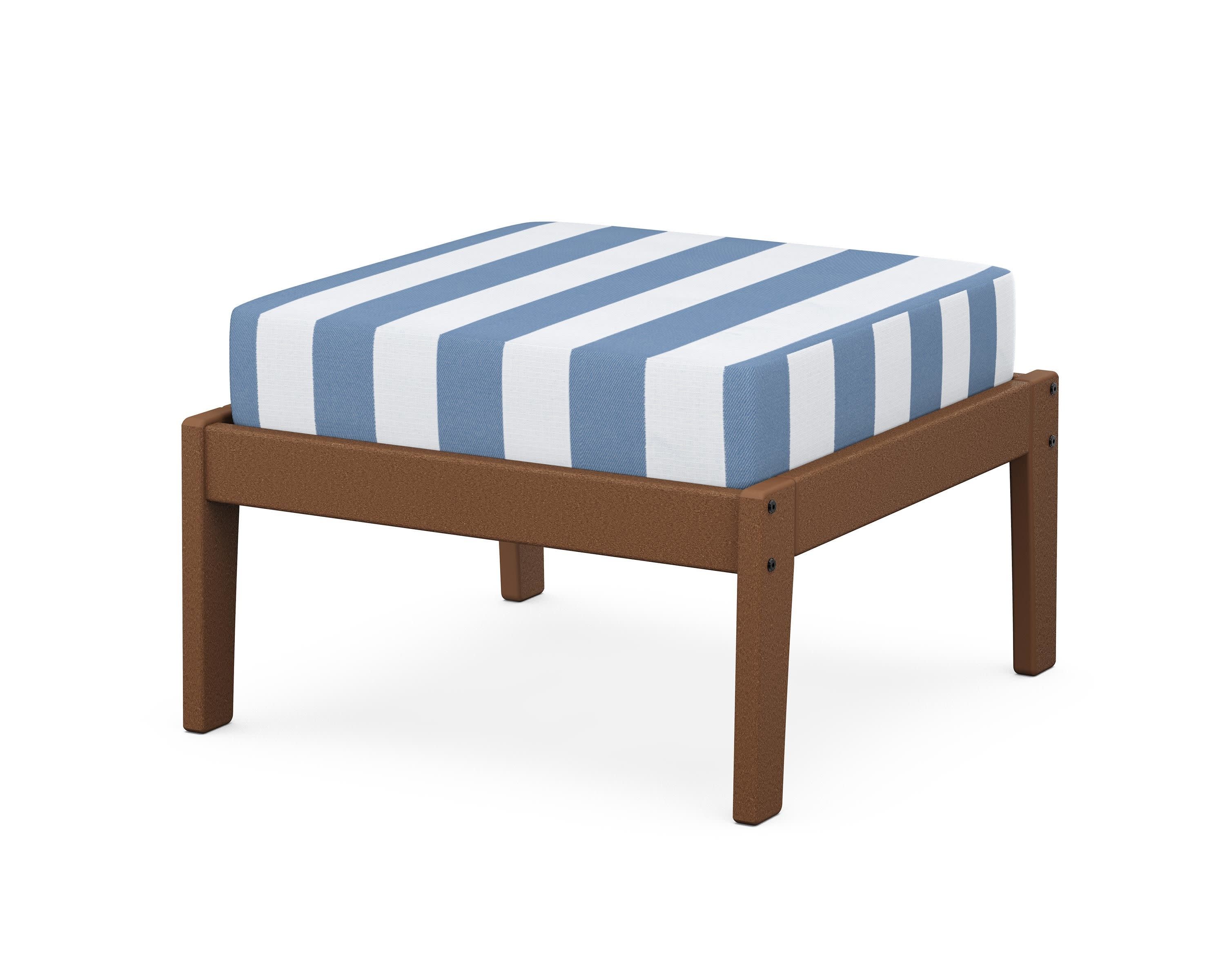 Deep Seating Ottoman in Teak / Cabana Stripe Sky Blue